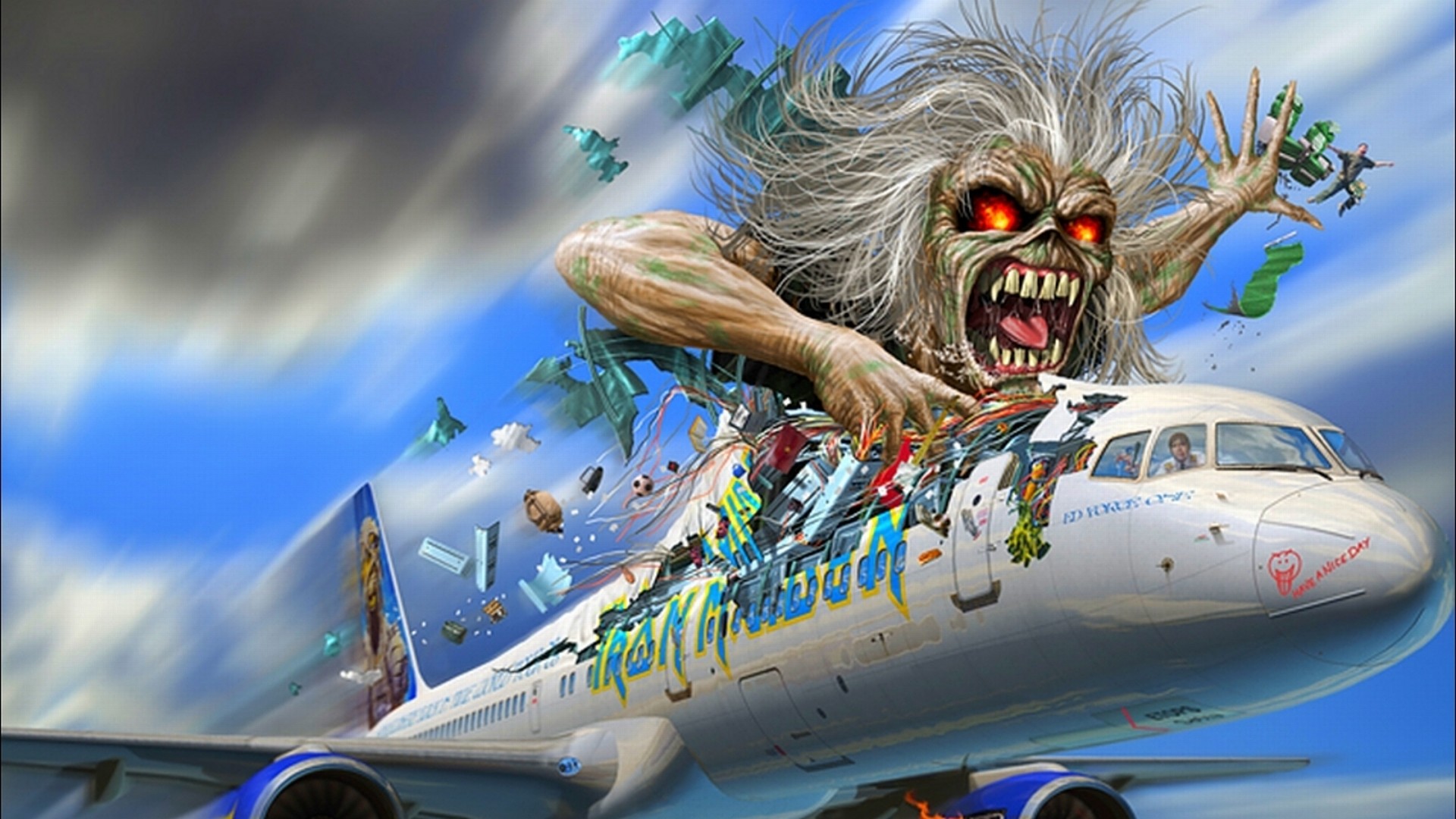 Iron Maiden, Eddie, Ed Force One, Aereo, Illustrazione, sfondo desktop