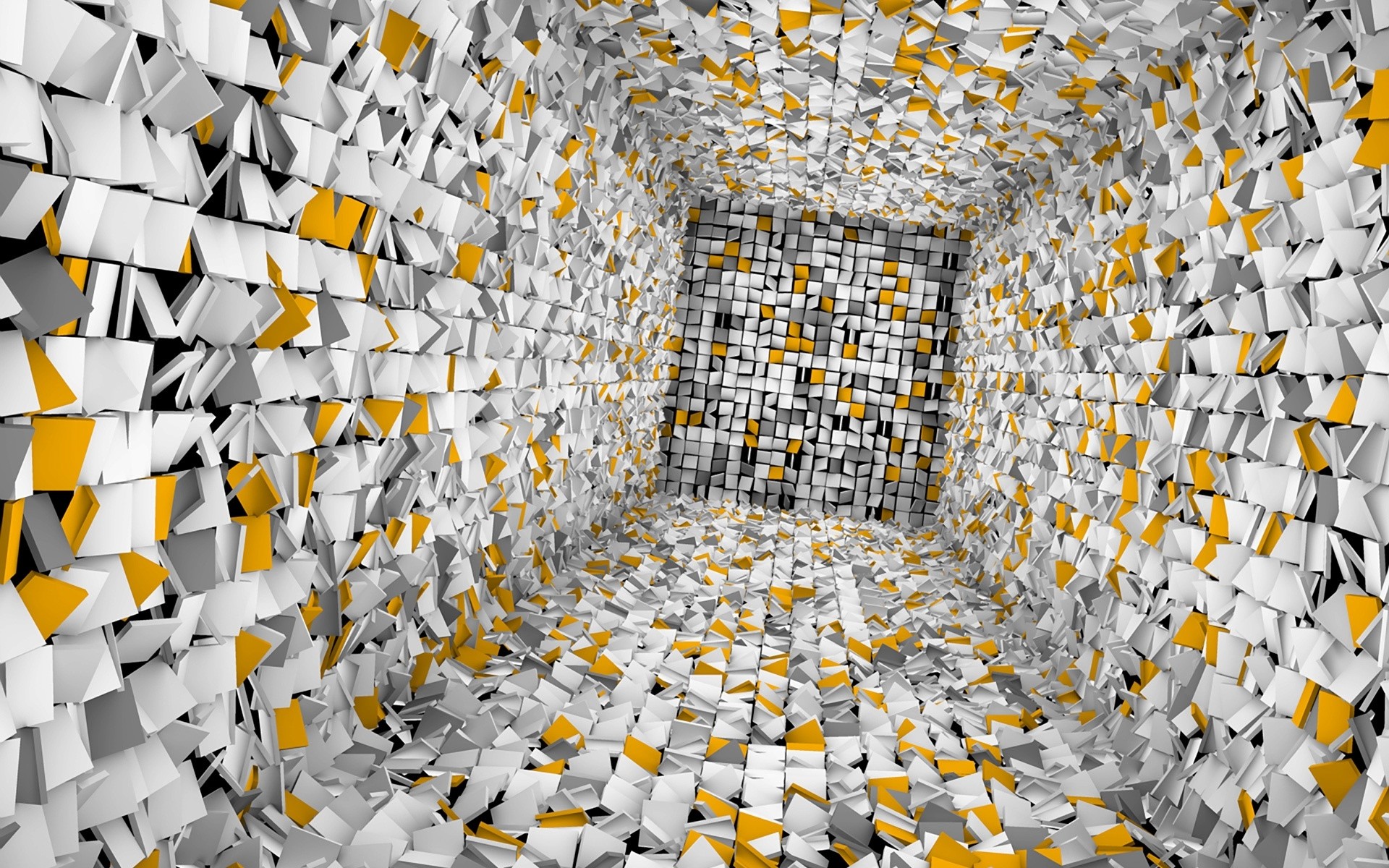 Tunnel, Mosaico, Prospettiva, Rendering 3D, Bianco e arancione, Full HD, sfondo per portatile