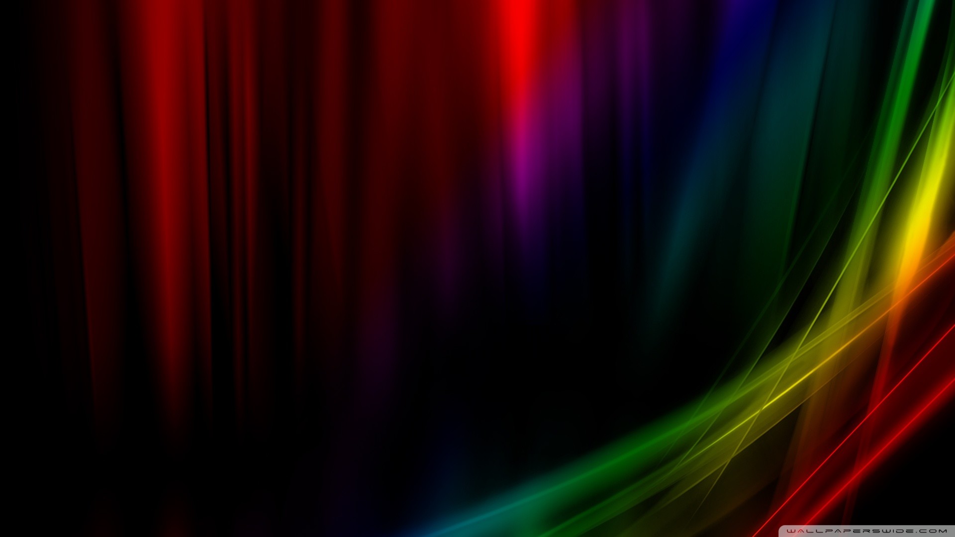 Onde di luce, Arcobaleno, Sfondo nero, Astratto, 16:9 Full HD, wallpaper widescreen