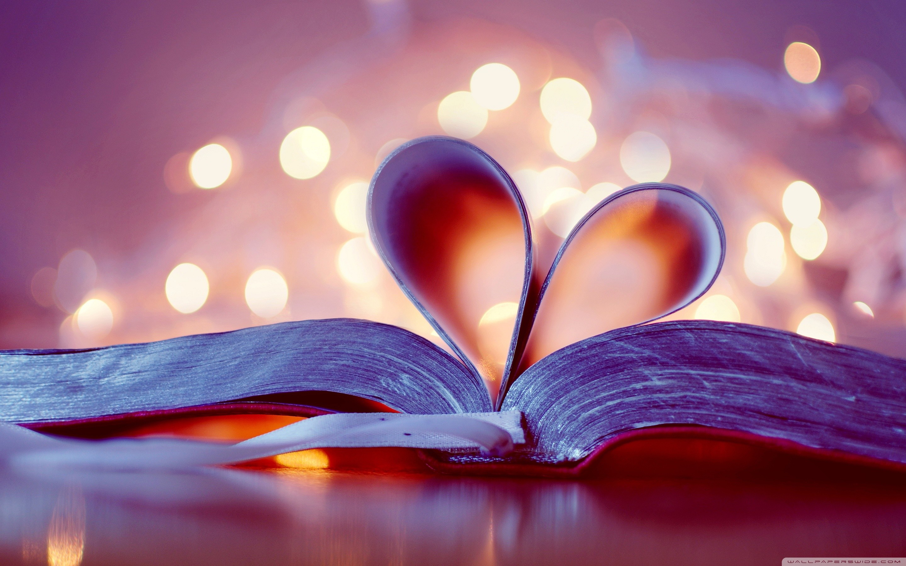 Cuore di pagine, Libro aperto, Bokeh, Viola, 2880x1800, sfondo MacBook Pro