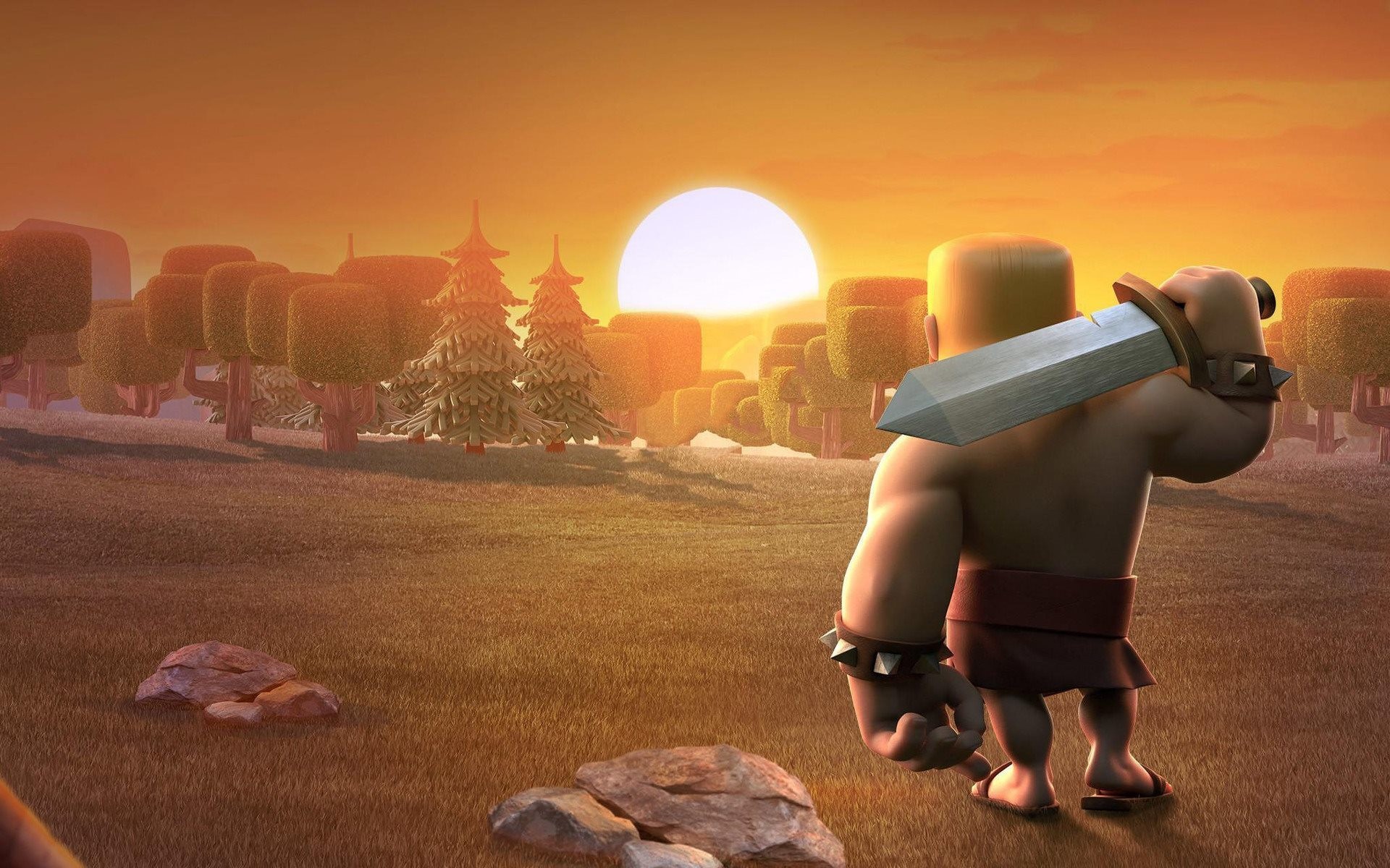 Barbaro, Clash of Clans, Tramonto, Prato, Spada, 1920x1200, sfondo MacBook Pro
