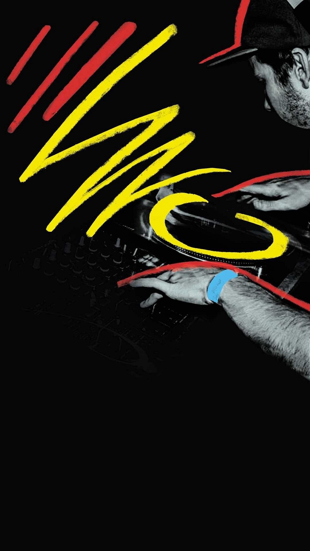 Giradischi, DJ, Linee colorate, Sfondo nero, 1080x1920, schermata di blocco iPhone