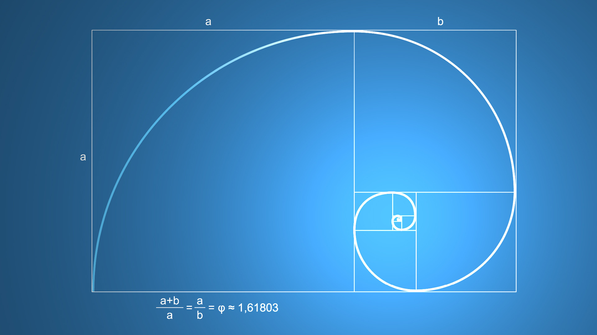 Sezione aurea, Spirale di Fibonacci, Rapporto aureo, Sfondo blu, wallpaper desktop Full HD