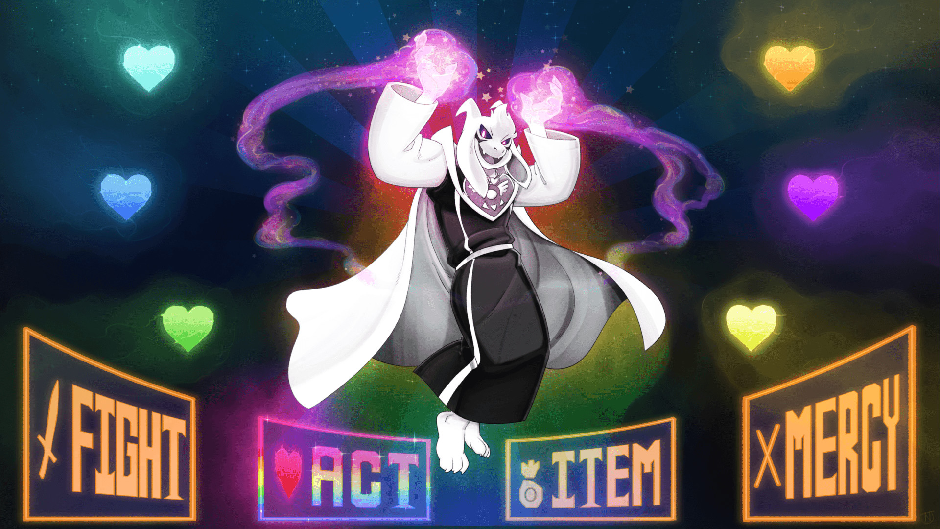 Asriel Dreemurr, Undertale, Fight Act Item Mercy, Cuori, Colori, sfondo Full HD per PC