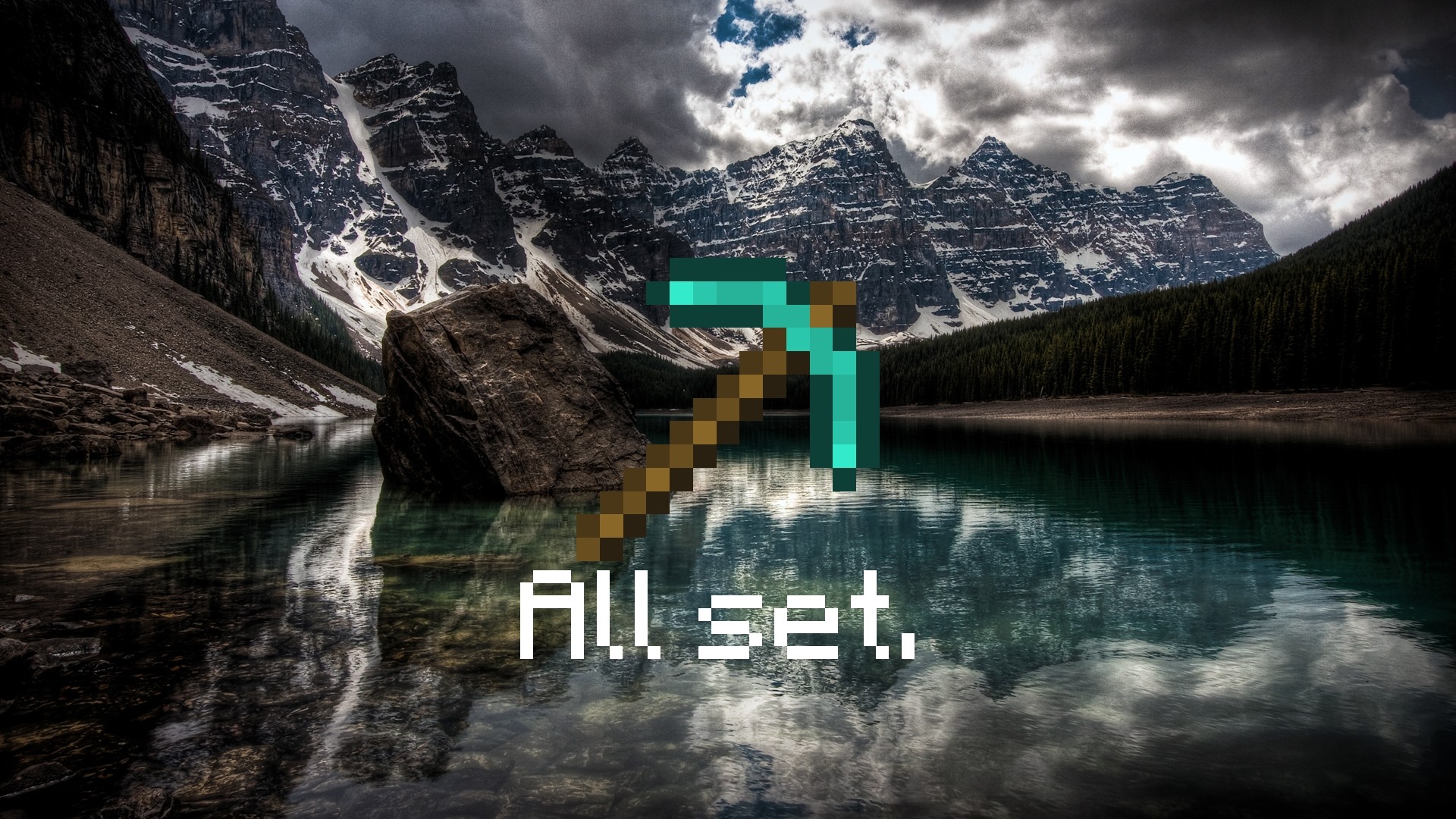 Minecraft, Piccone di diamante, Lago Moraine, Montagne, 1920x1080, immagine di sfondo