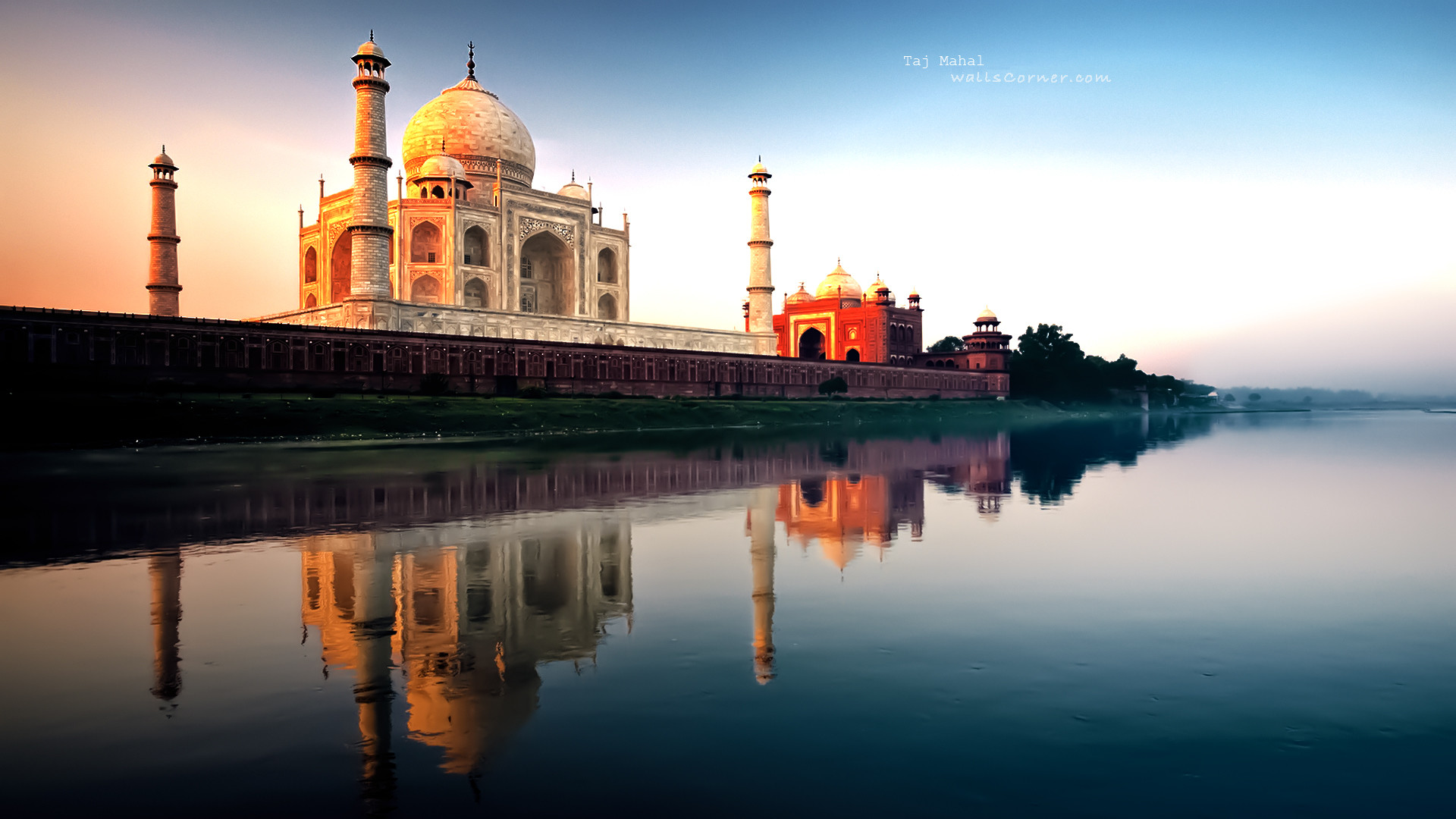 Taj Mahal, Agra, India, Fiume Yamuna, Riflesso, Full HD, sfondo Windows 11