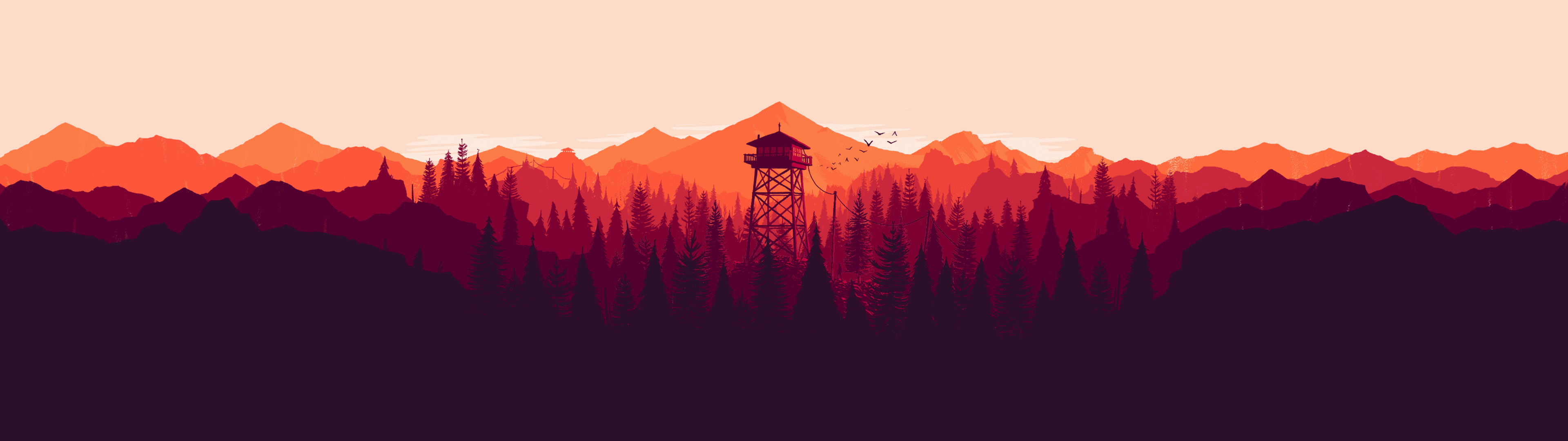 Firewatch, Torre di avvistamento, Montagne, Foresta, Flat design, sfondo Full HD per PC