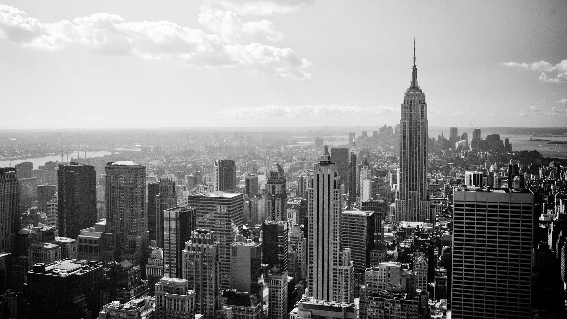 Empire State Building, New York, Manhattan, Bianco e nero, Full HD, sfondo desktop