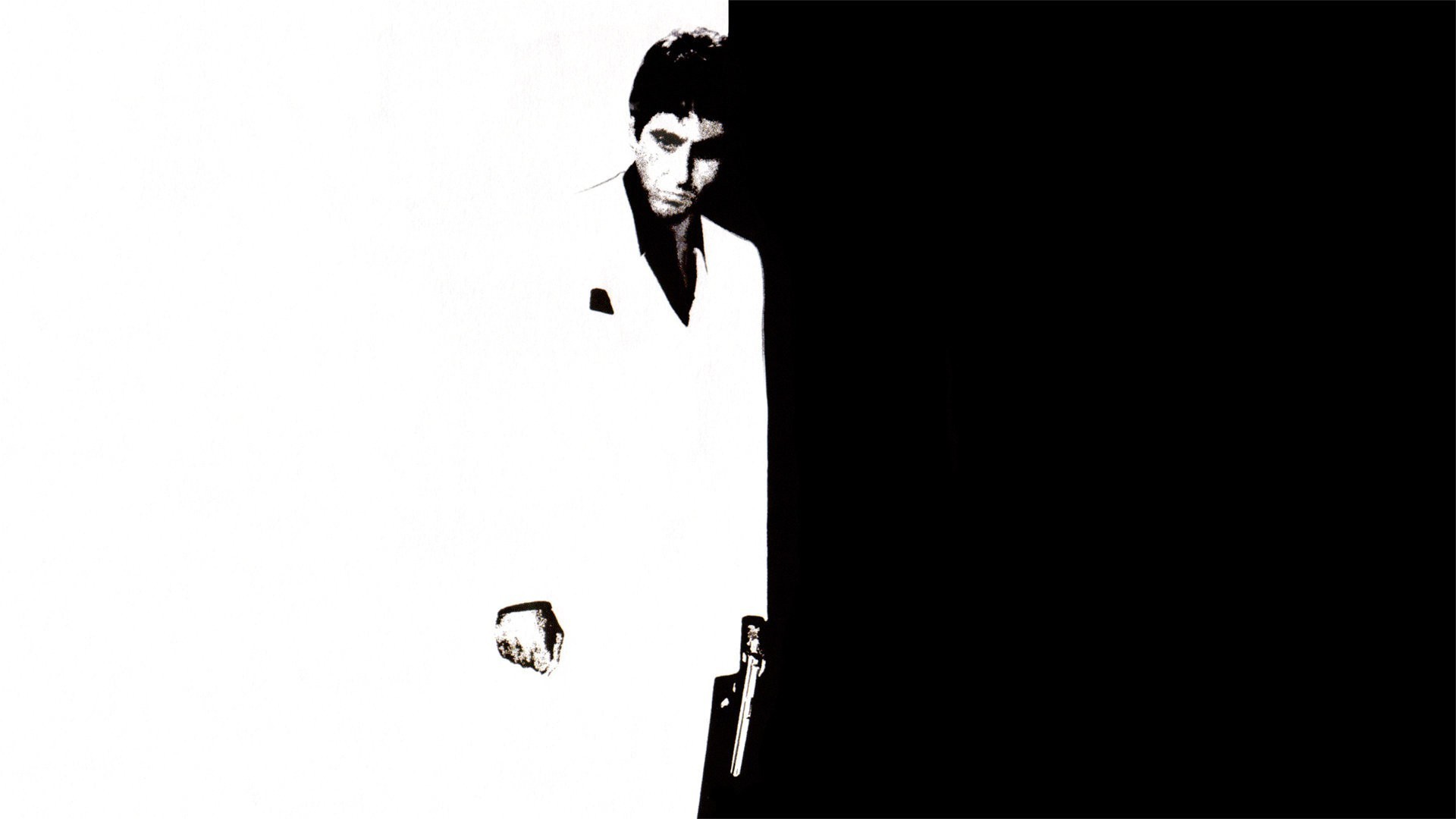 Scarface, Tony Montana, Locandina, Bianco e nero, Minimalismo, 16:9 Full HD, sfondo widescreen