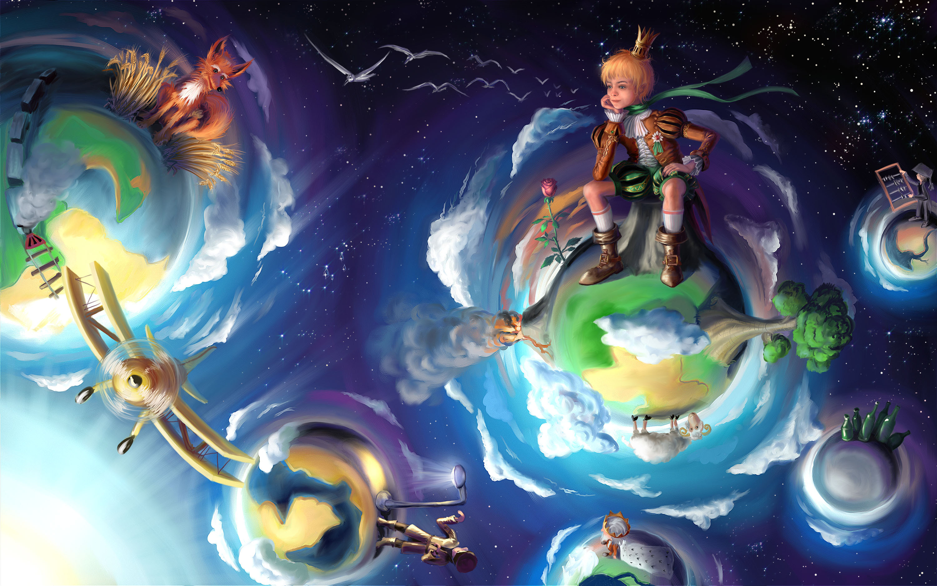 Il Piccolo Principe, Pianeti, Arte fantasy, Universo, 2K, wallpaper desktop