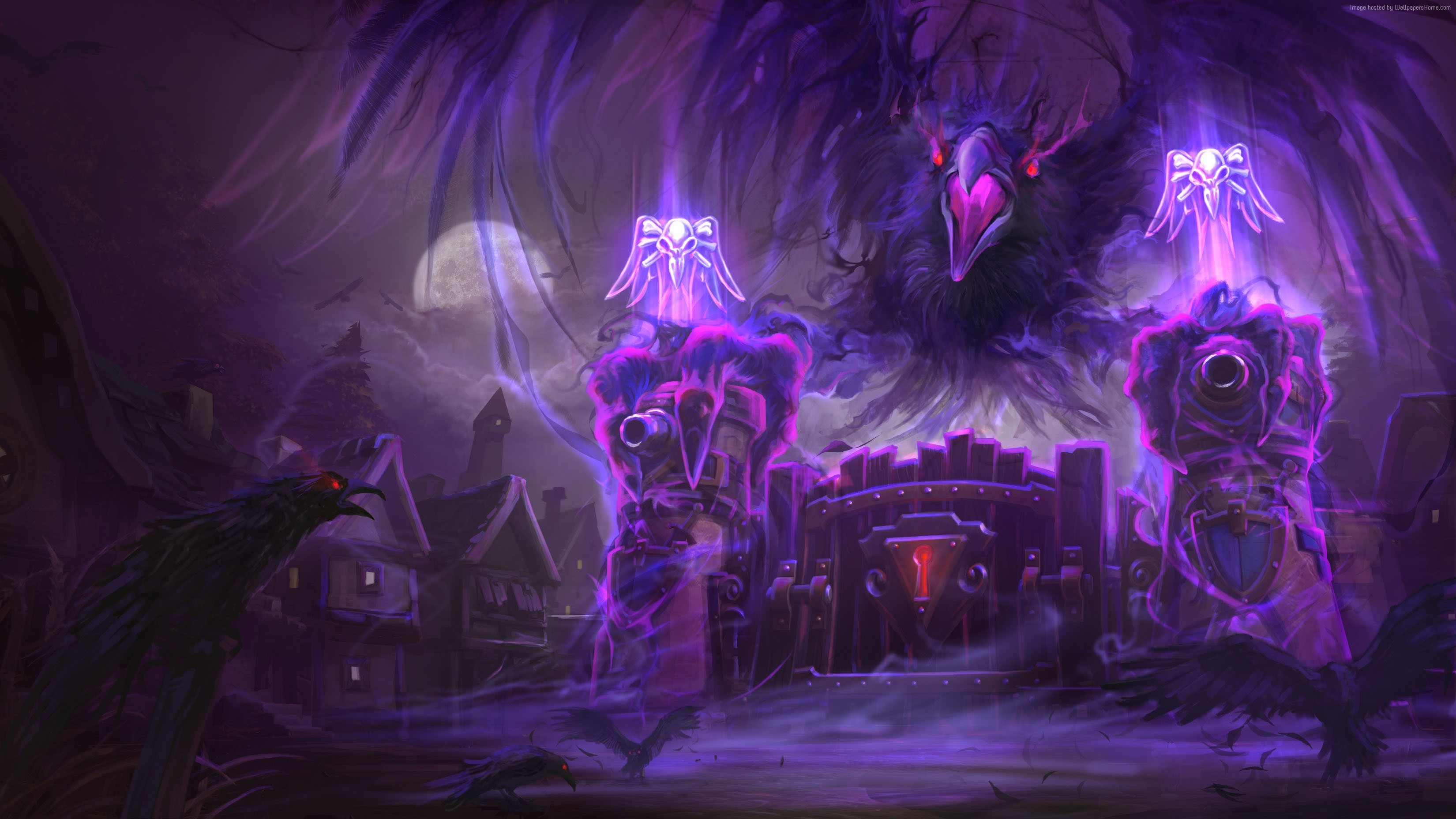Heroes of the Storm, Raven Court, Mappa, Viola, Corvo, 2K, sfondo per PC e portatile
