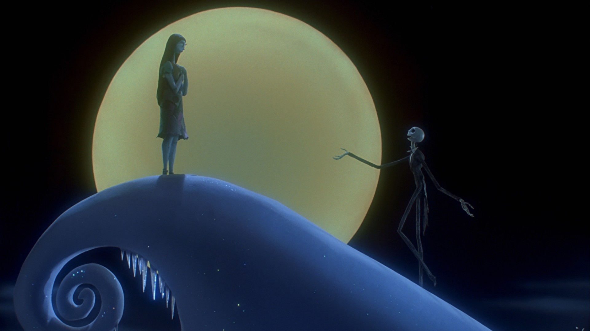 Jack Skeletron, Sally, Collina a spirale, Nightmare Before Christmas, Luna piena, immagine di sfondo