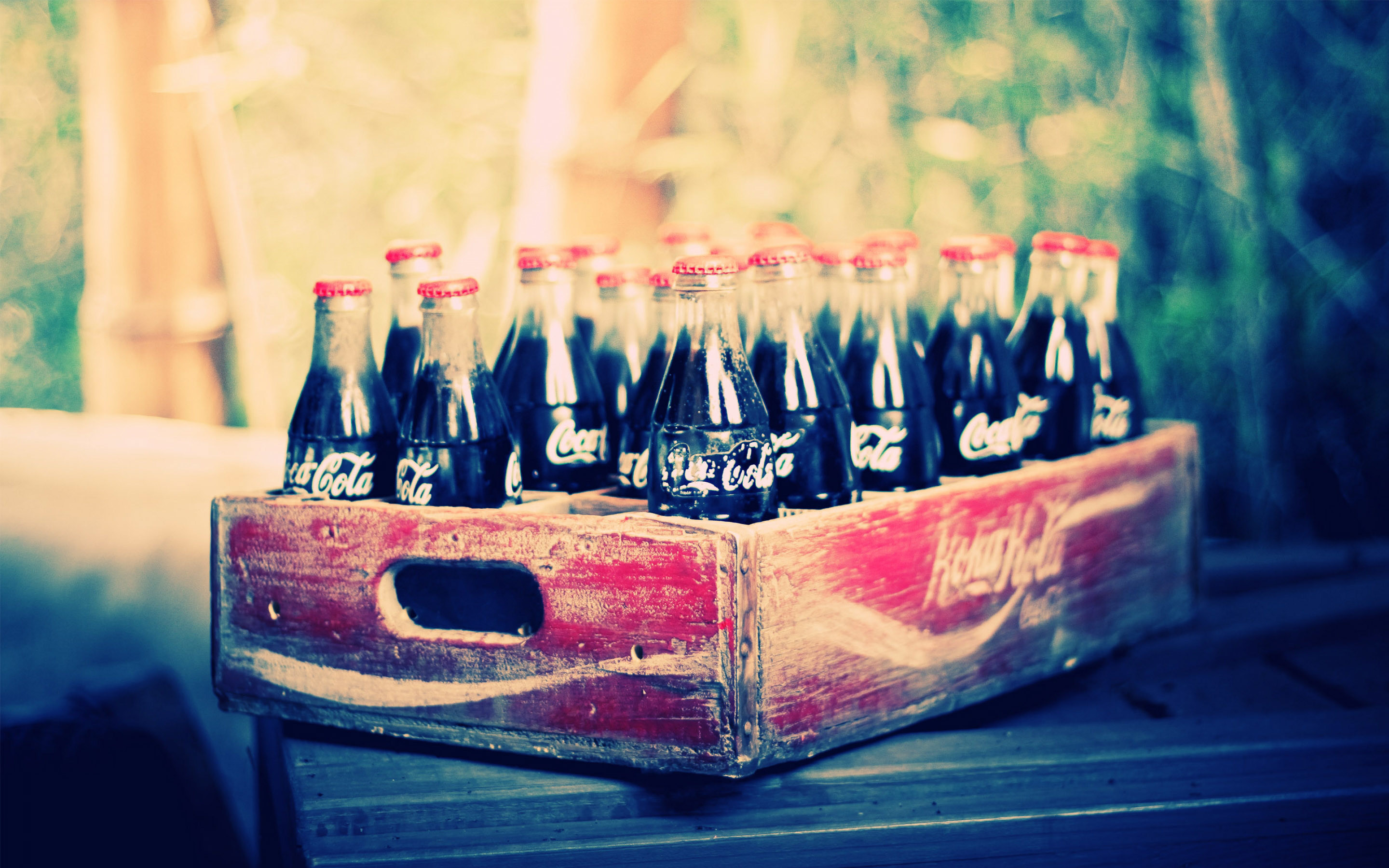 Coca-Cola, Bottiglie di vetro, Cassetta di legno, Retrò, 2880x1800, sfondo MacBook Pro