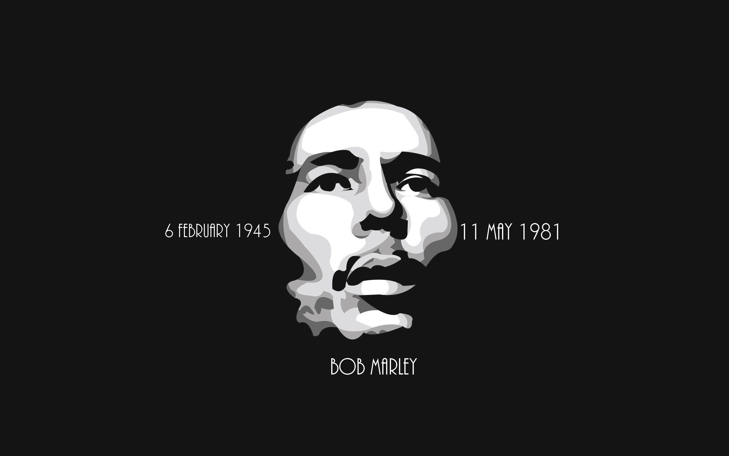 Bob Marley, 1945-1981, Stencil, Sfondo nero, 2560x1600, wallpaper desktop