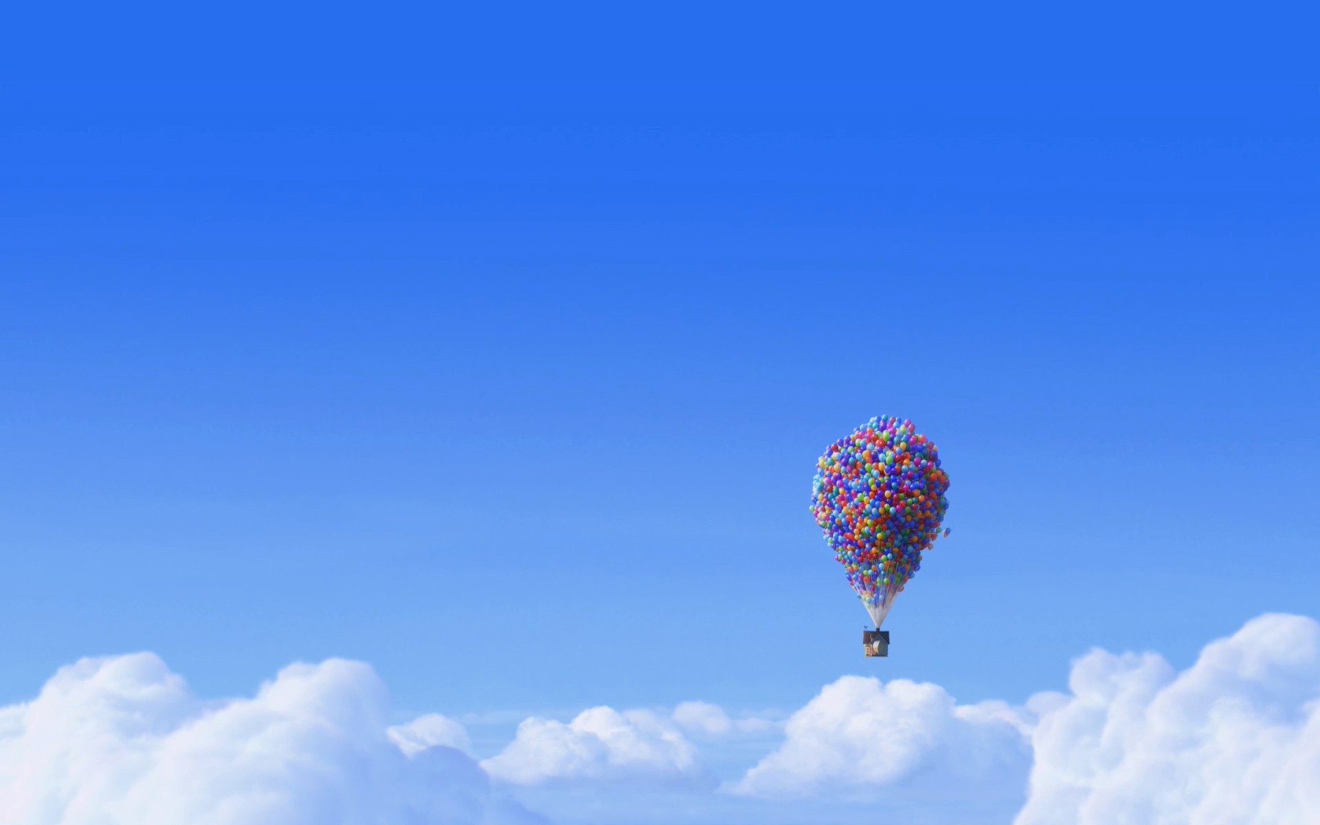Up, Casa con palloncini, Pixar, Nuvole, Cielo azzurro, Full HD, sfondo per PC e portatile