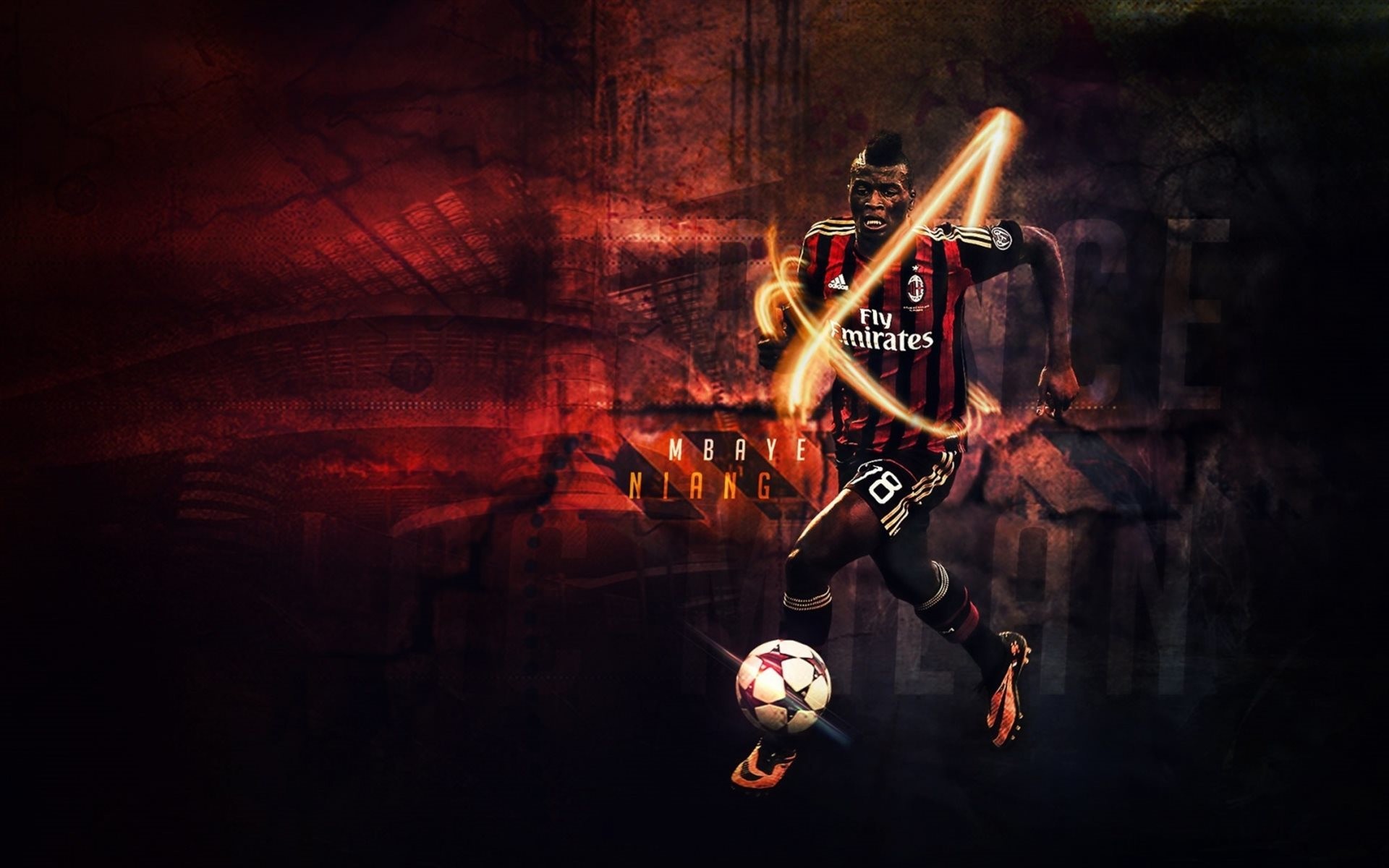 Mario Balotelli, AC Milan, Pallone, Effetti luminosi, 1920x1200, immagine di sfondo