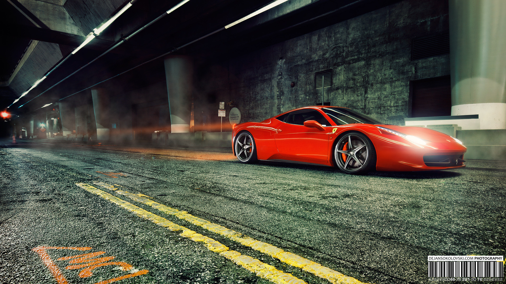 Ferrari 458 Italia, Sottopassaggio, Rosso, Strada, 16:9 Full HD, sfondo widescreen