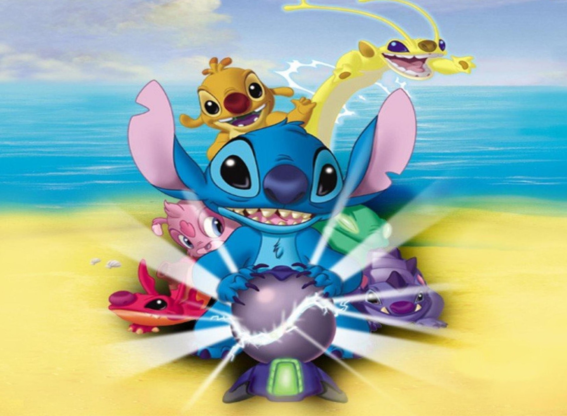 Stitch, Angel, Esperimenti, Spiaggia, Lilo & Stitch, Full HD, sfondo per PC