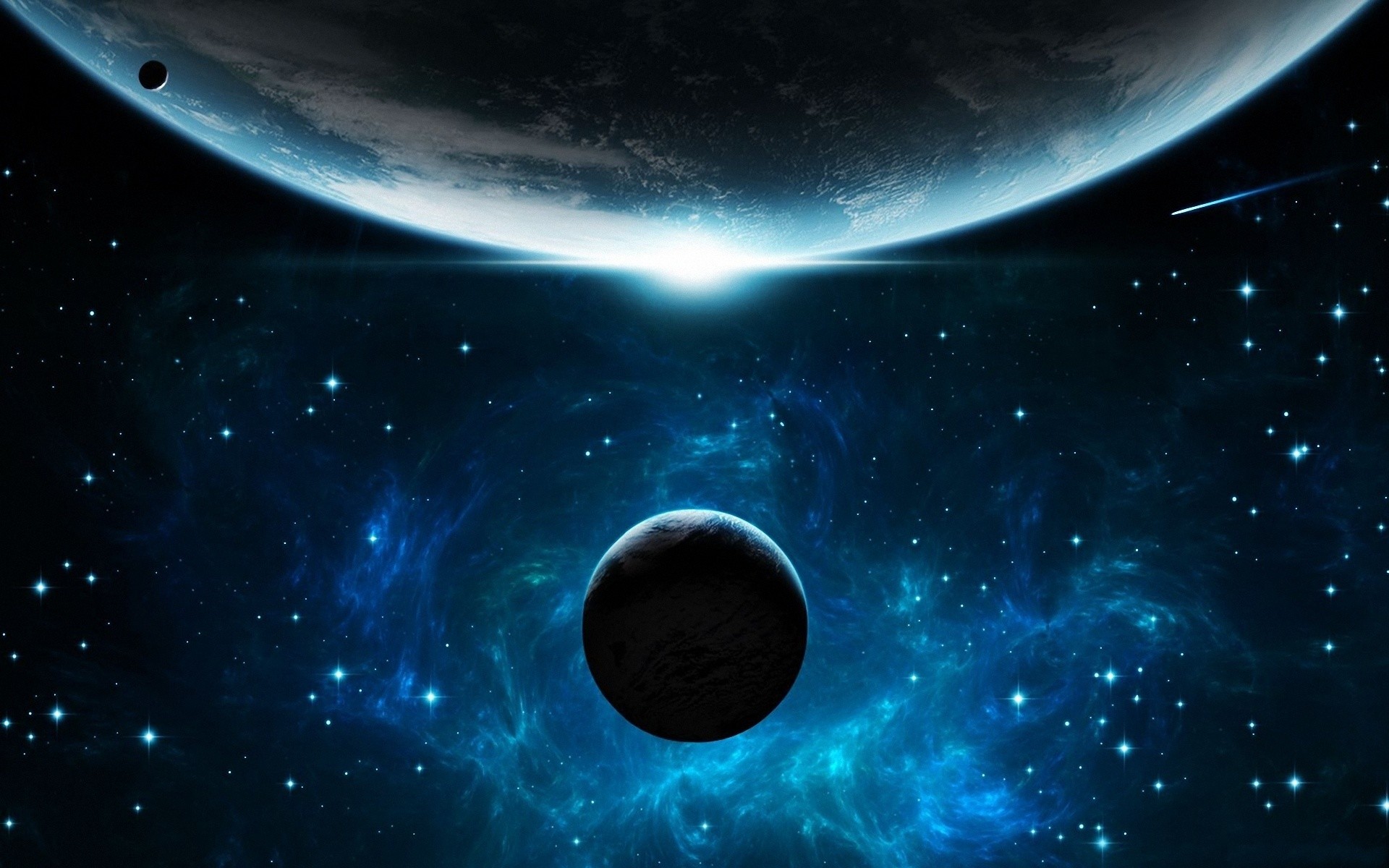 Pianeti, Spazio, Nebulosa blu, Stelle, Fantascienza, Full HD, sfondo desktop