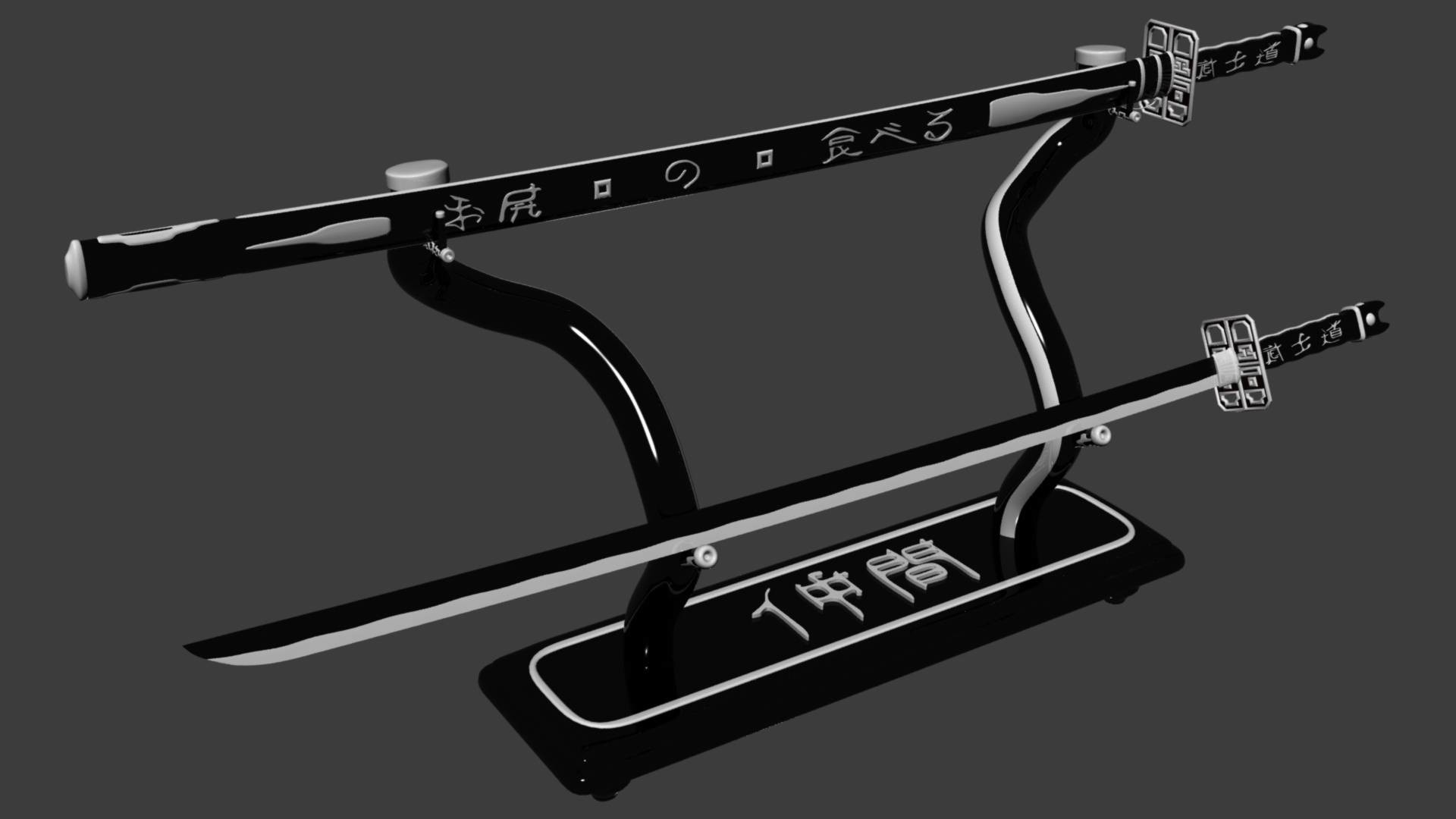 Katana, Supporto per spade, Spade giapponesi, Sfondo grigio, 1920x1080, wallpaper desktop