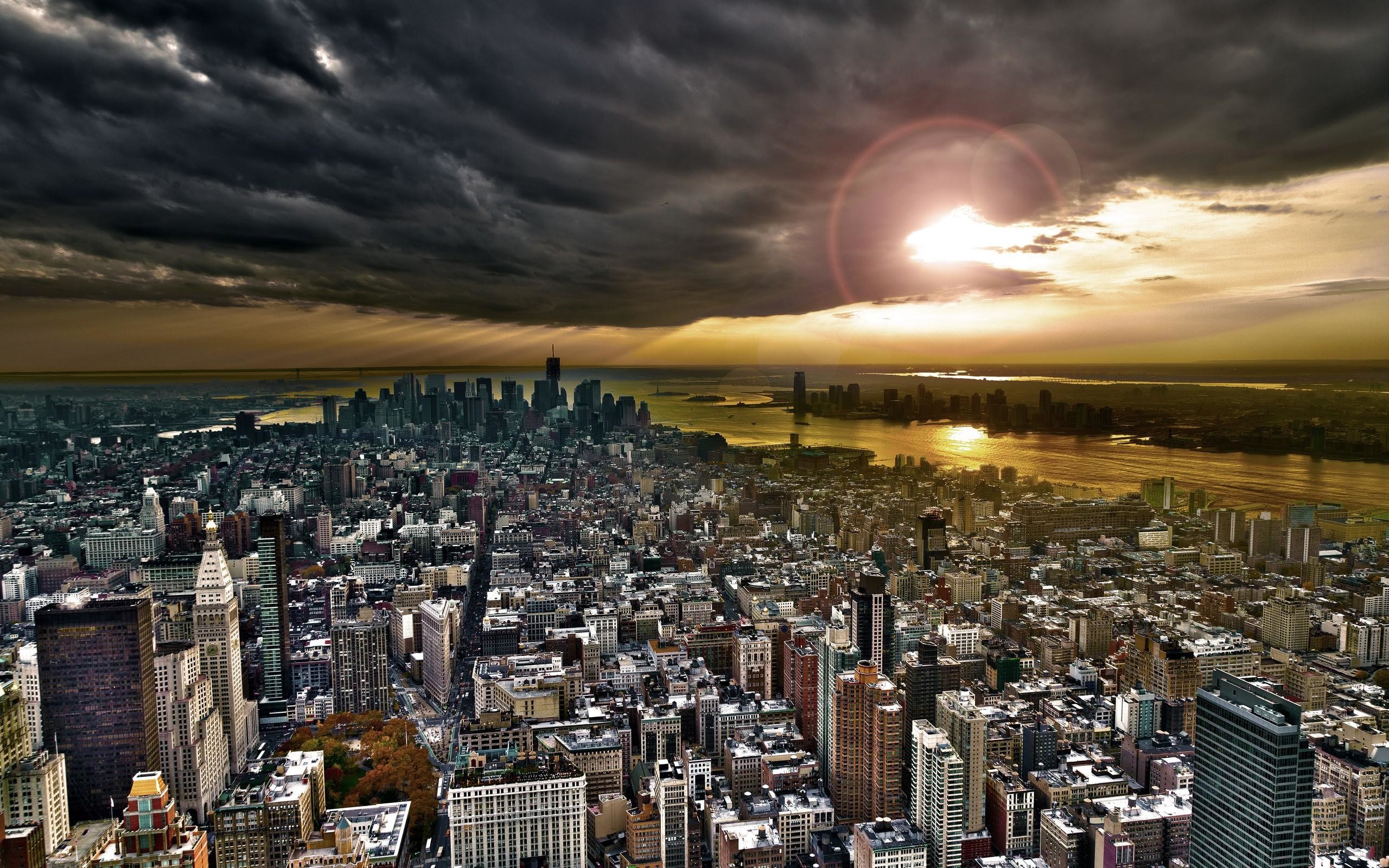 Manhattan, New York, Skyline, Cielo tempestoso, 2560x1600, sfondo per PC