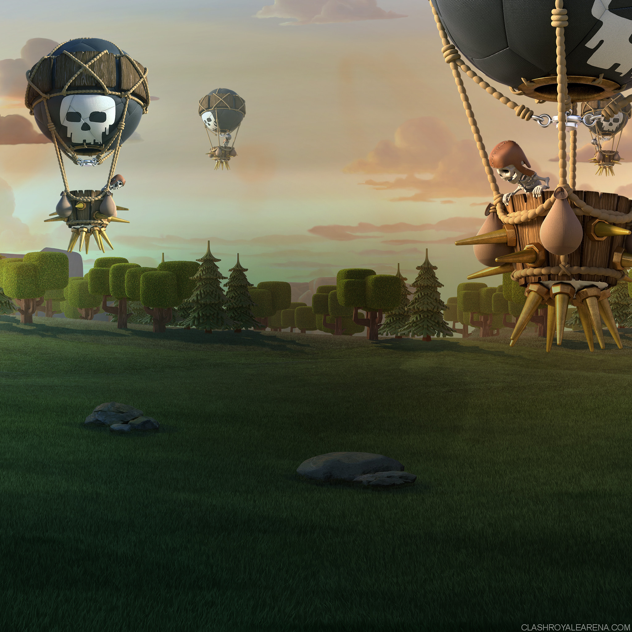 Mongolfiera, Clash of Clans, Prato, Tramonto, Full HD, schermata di blocco iPad