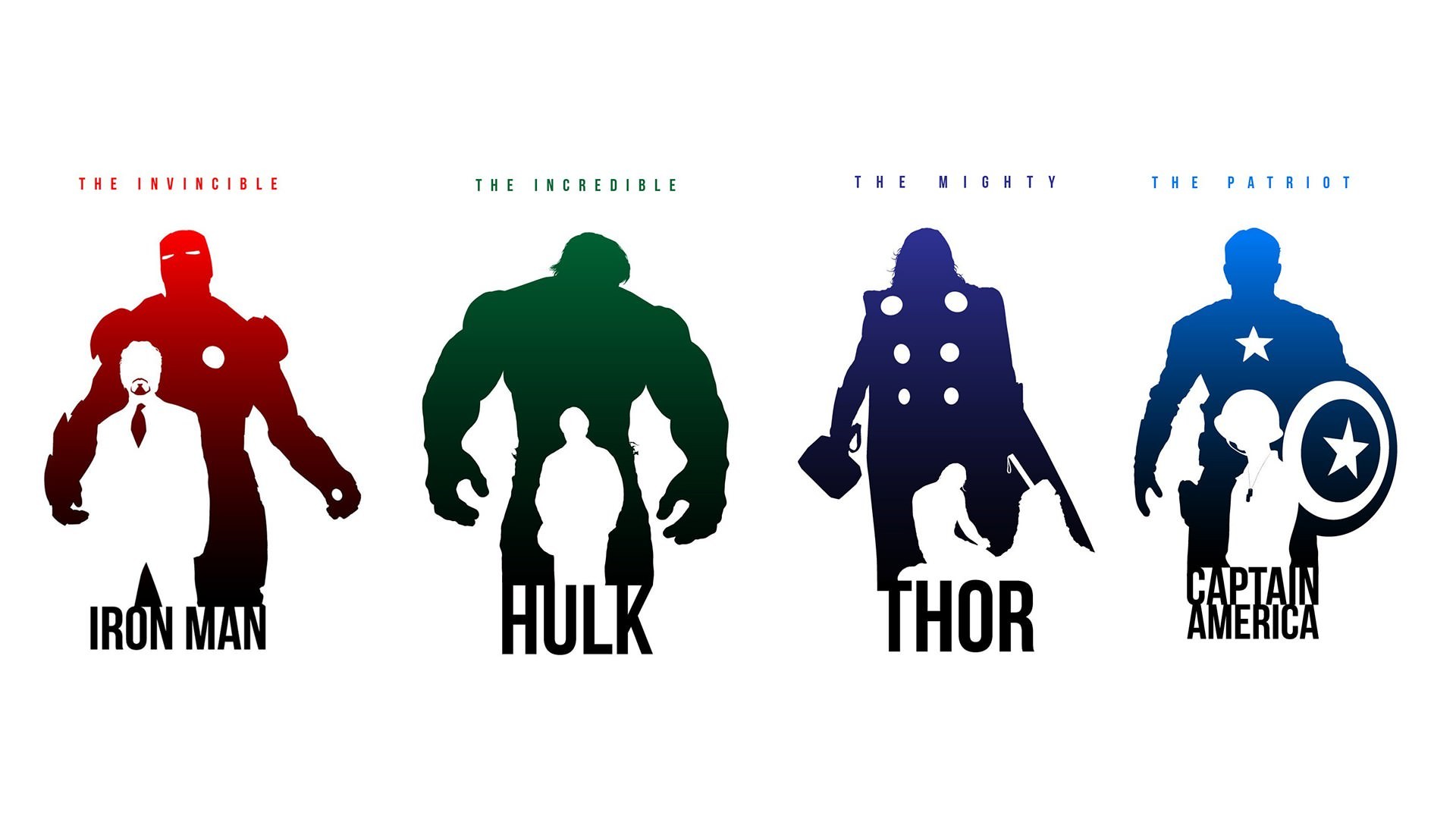 Iron Man, Hulk, Thor, Capitan America, Minimalista, 1920x1080, sfondo per PC