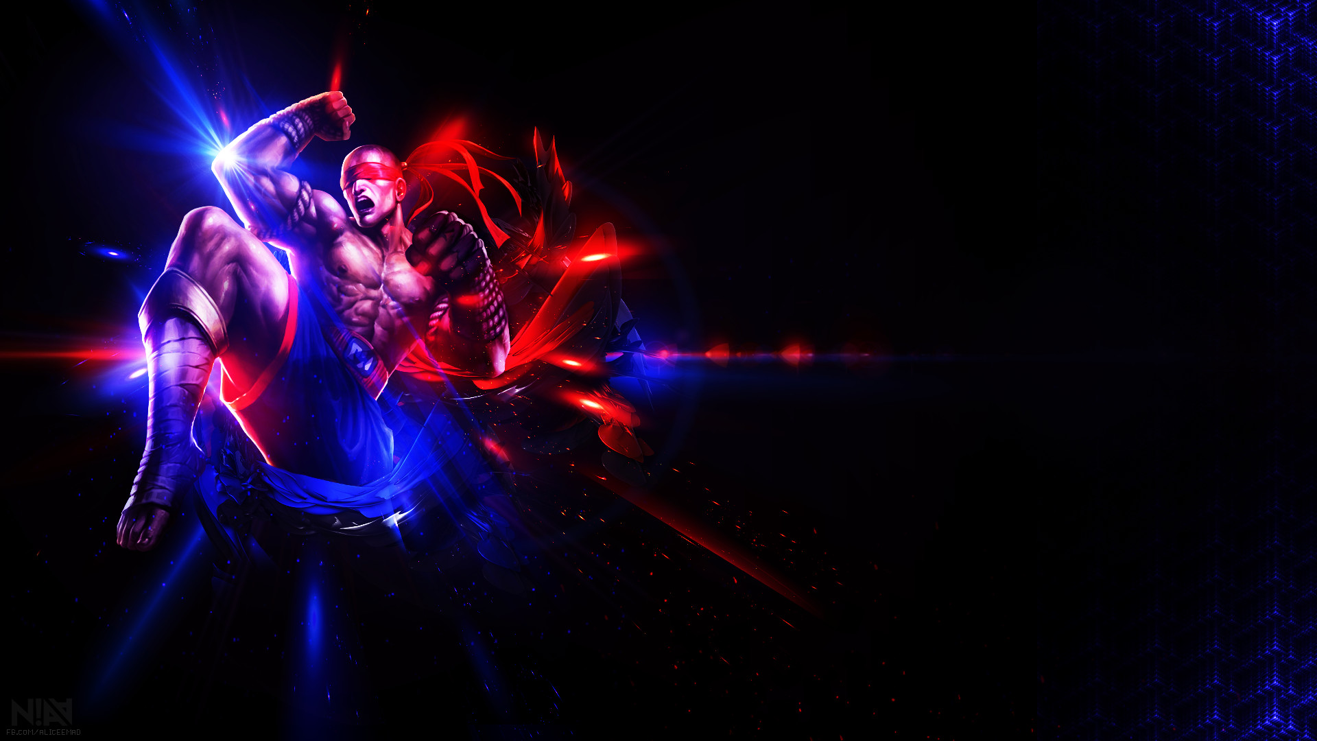Muay Thai, Ginocchiata, Luci, Arte digitale, Full HD, sfondo Windows 11