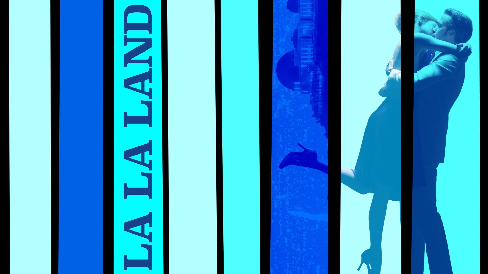 La La Land, Logo, Strisce blu, Silhouette, 16:9 Full HD, wallpaper widescreen