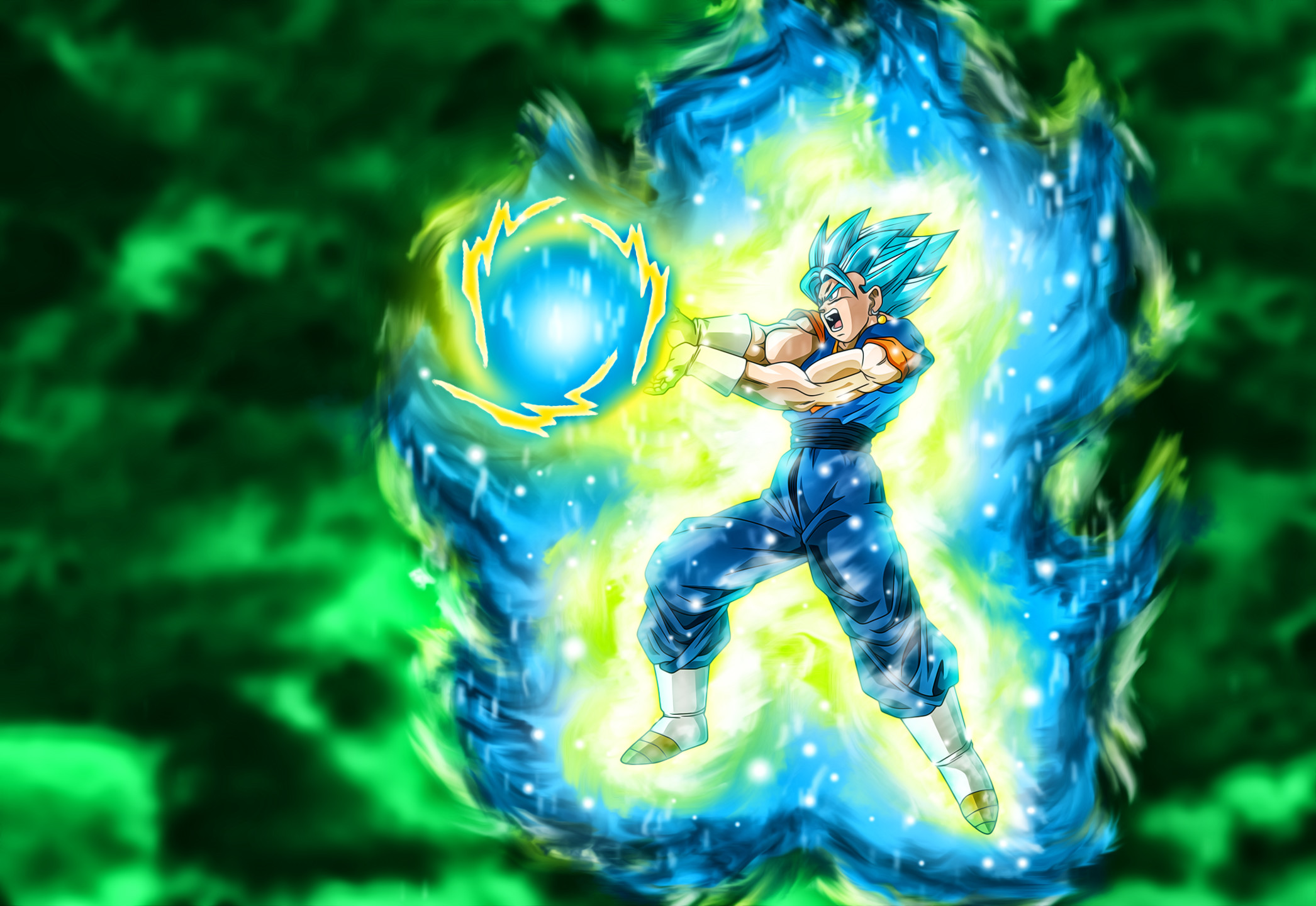 Vegito, Super Saiyan Blue, Dragon Ball Super, Aura, Verde, Full HD, sfondo Windows 11