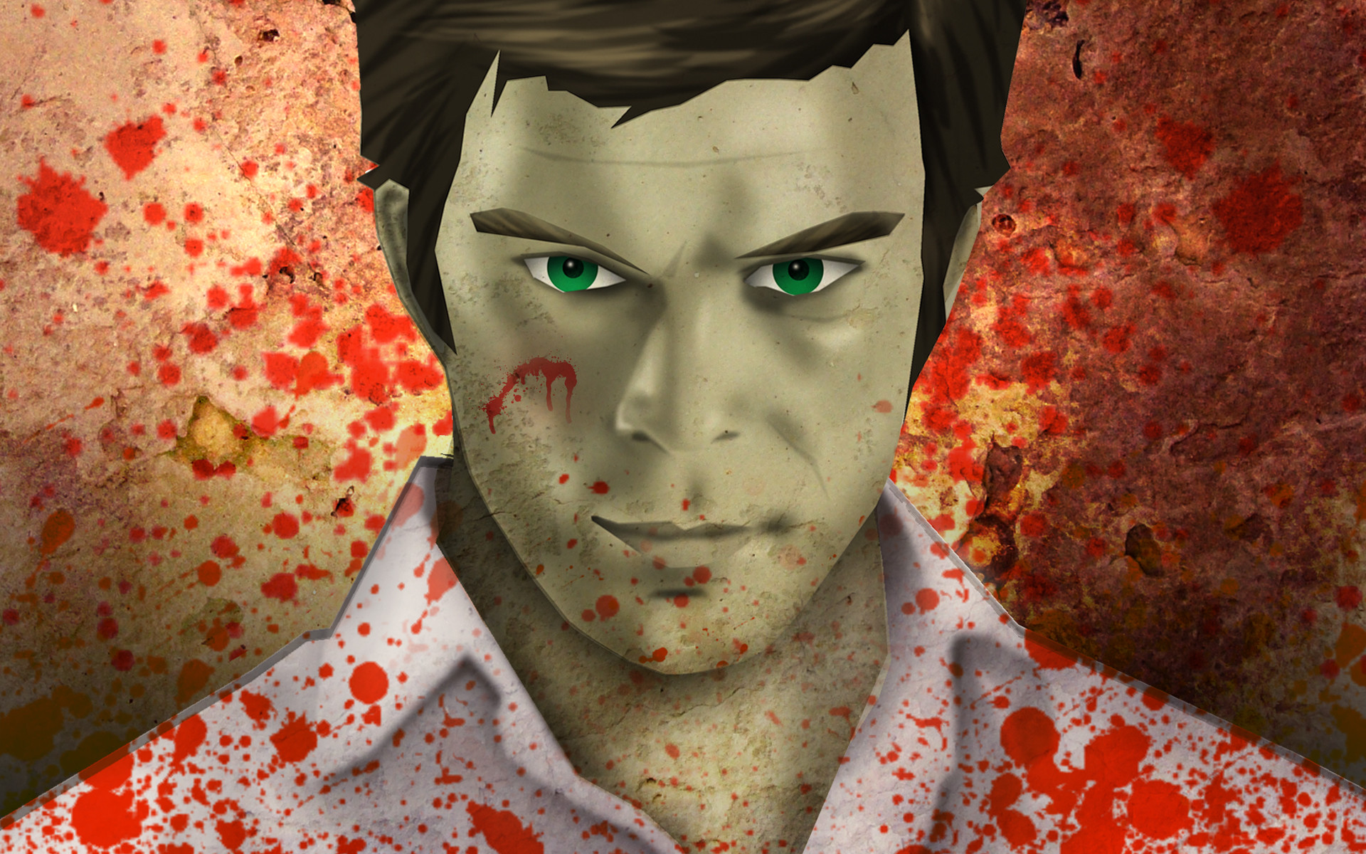 Dexter Morgan, Dexter, Fan art, Schizzi di sangue, Occhi verdi, Full HD, sfondo per portatile