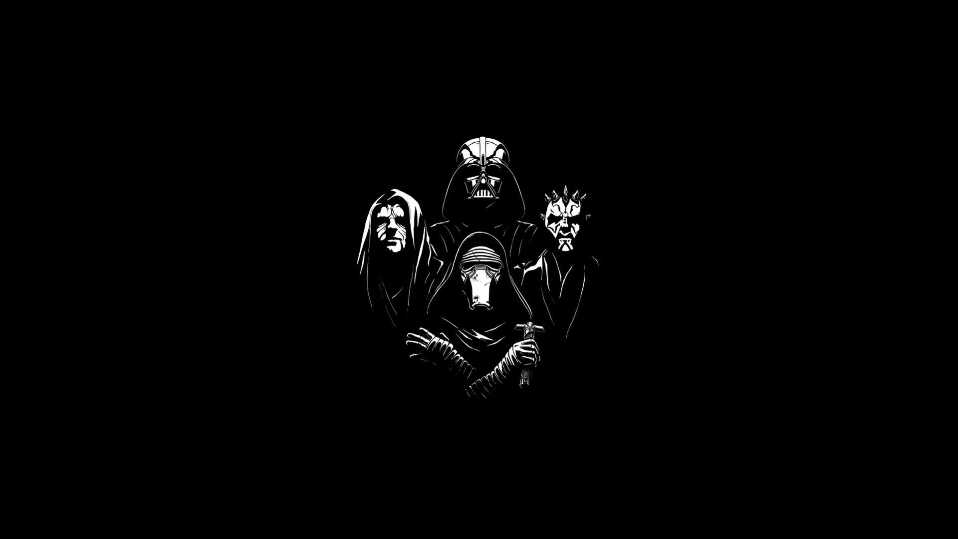 Kylo Ren, Darth Vader, Darth Maul, Imperatore Palpatine, Sfondo nero, wallpaper 1920x1080