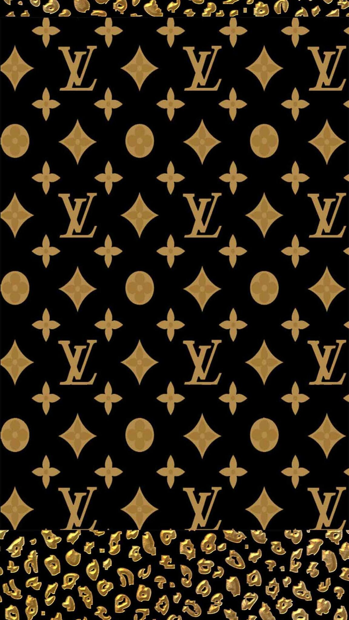 Louis Vuitton, Monogramma, Nero e oro, Motivo, Full HD, sfondo per smartphone