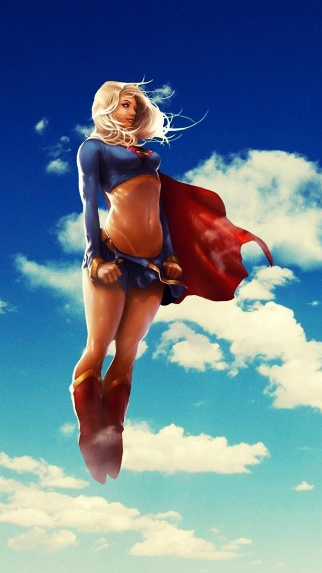 Supergirl, DC Comics, Nuvole, Cielo azzurro, Full HD, sfondo per smartphone