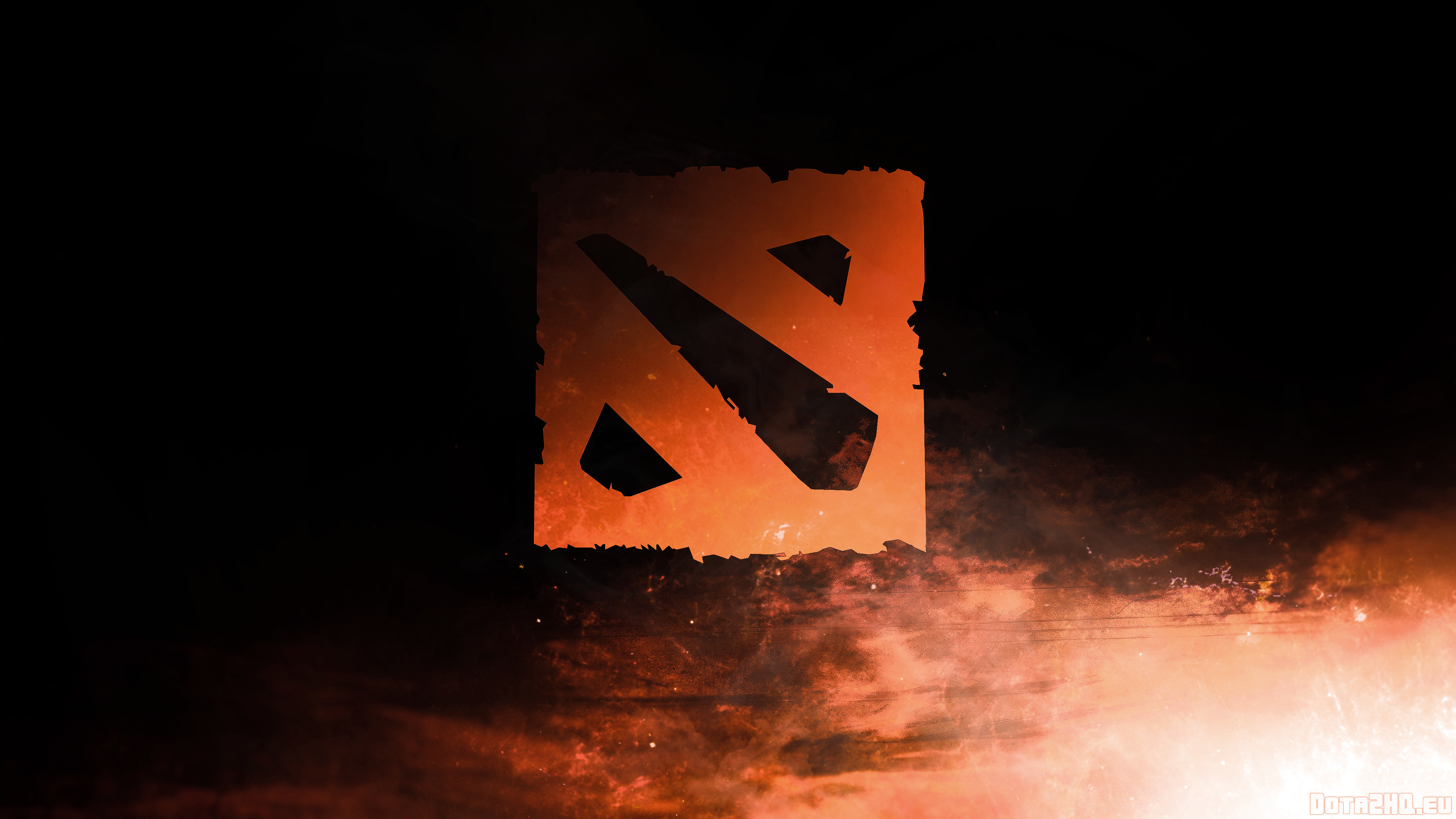 Dota 2, Logo, Fuoco, Sfondo nero, 16:9 4K, wallpaper widescreen