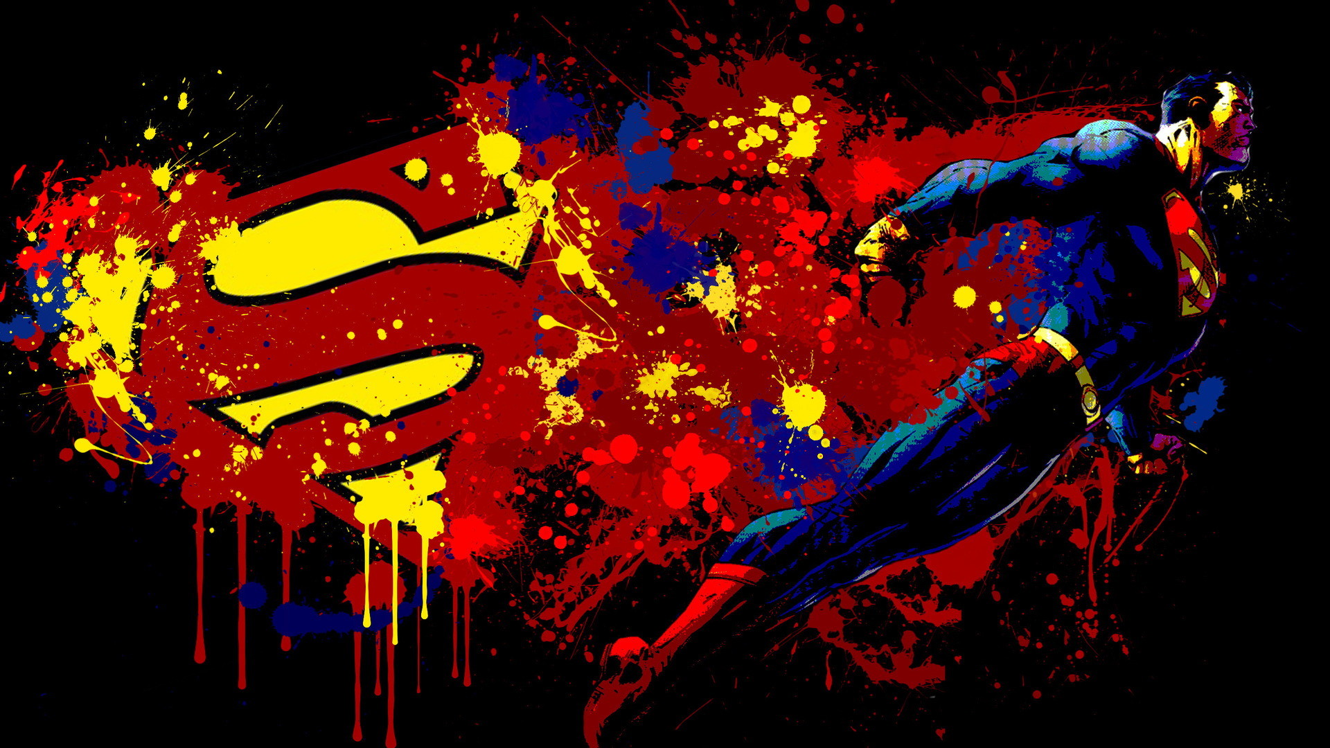 Superman, Logo, DC Comics, Schizzi di vernice, Full HD, sfondo per PC e portatile