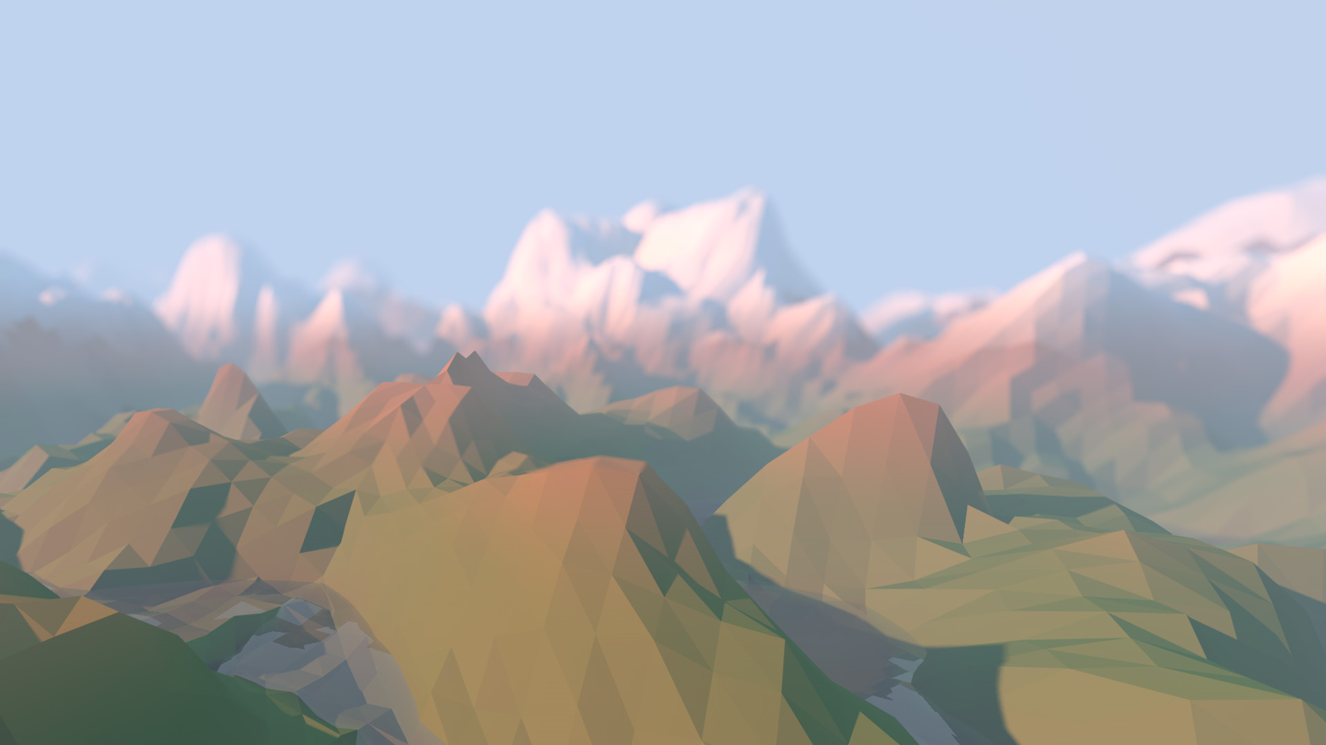 Low poly, Montagne, Foschia, Full HD, sfondo per PC