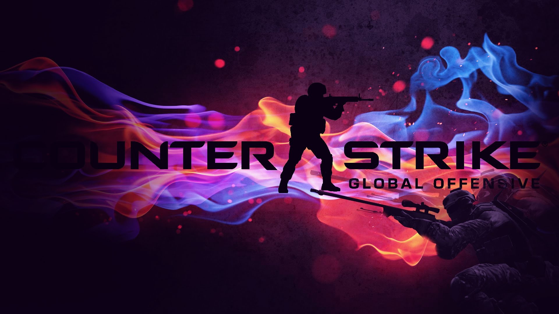 Counter-Strike: Global Offensive, Logo CS:GO, Fiamme, Silhouette, sfondo 16:9 Full HD