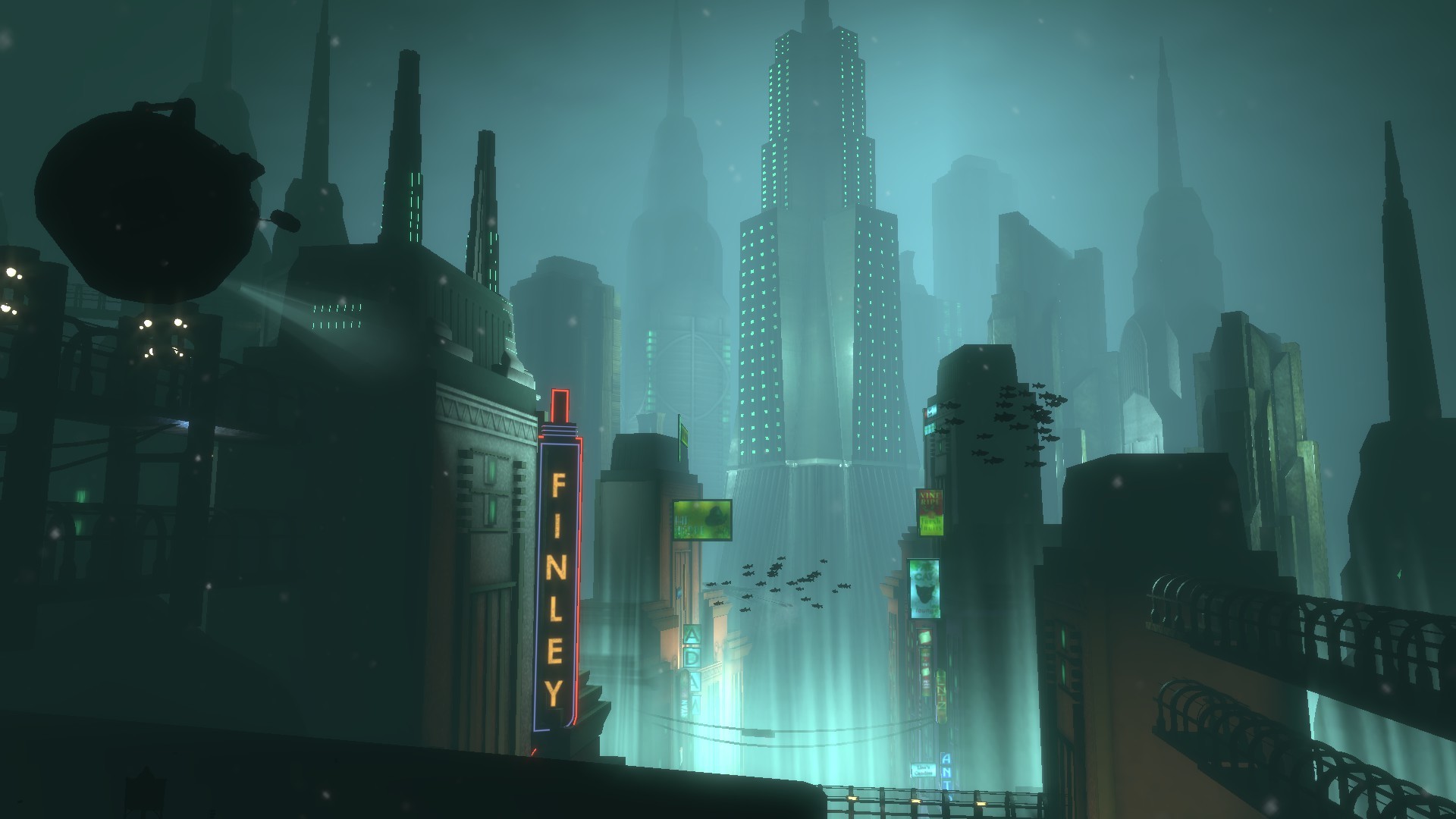 Rapture, BioShock, Grattacieli, Art déco, Verde acqua, Full HD, wallpaper desktop