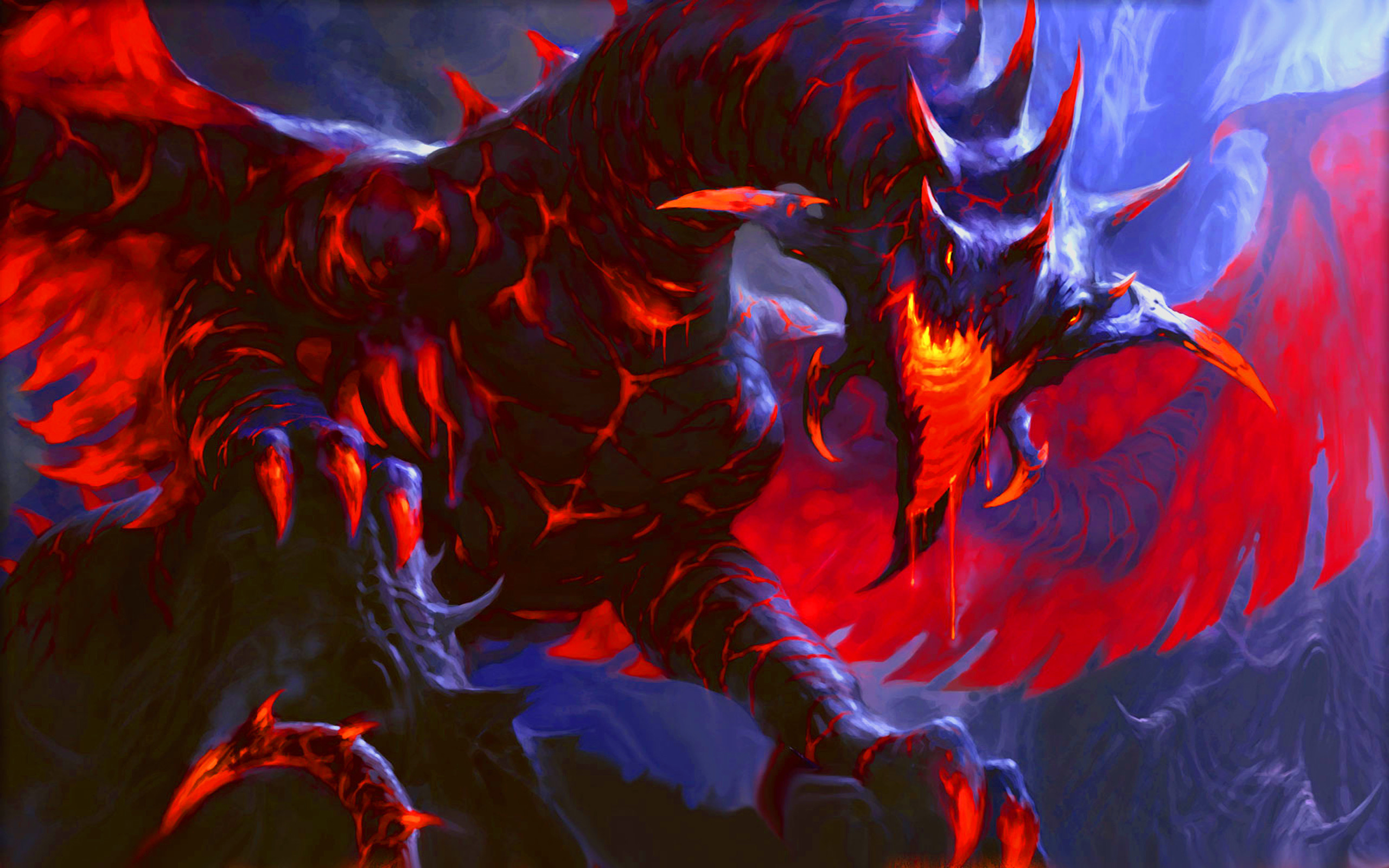 MTG, Drago, Rosso, Blu, Fantasy, 2560x1600, sfondo per PC