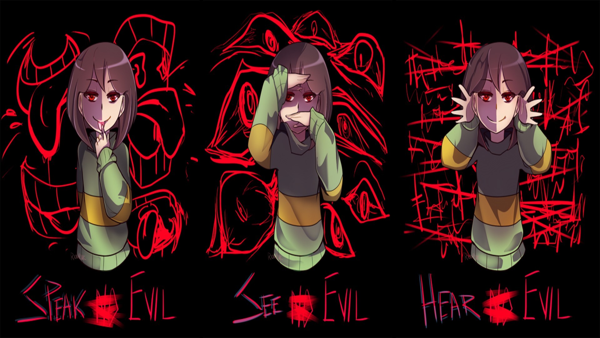 Chara, Undertale, Speak See Hear No Evil, Fan art, 1920x1080, immagine di sfondo