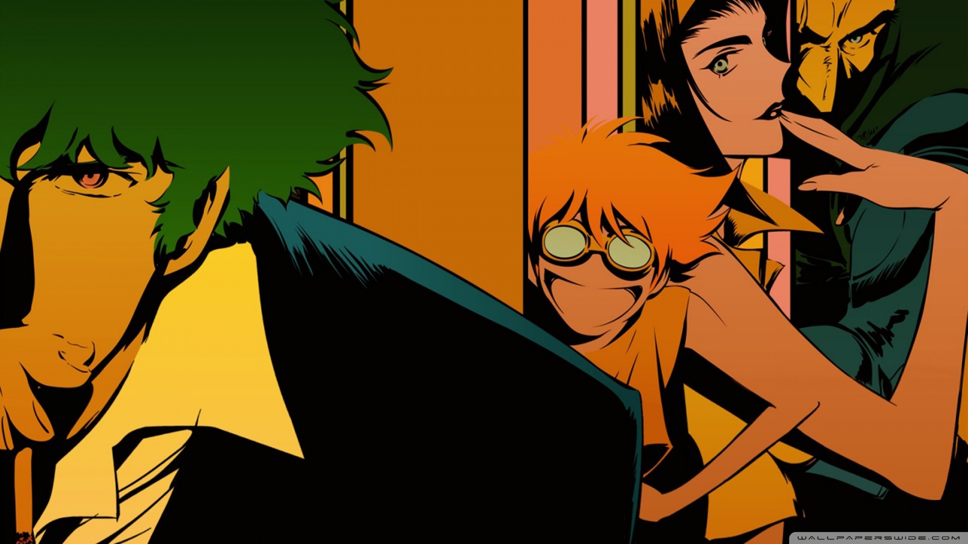 Spike Spiegel, Faye Valentine, Ed, Jet Black, Cowboy Bebop, Arancione, wallpaper Windows 11