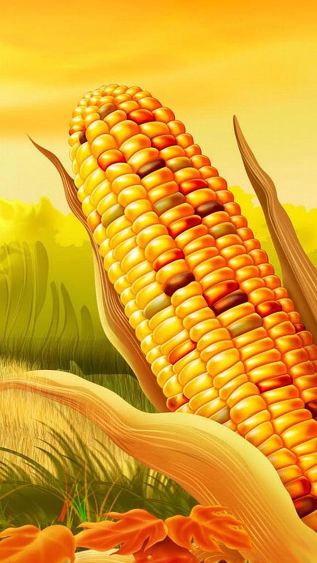 Pannocchia, Mais, Illustrazione, Giallo, sfondo per iPhone e Android