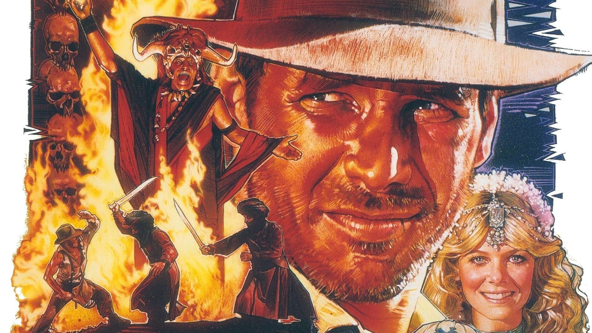 Indiana Jones e il tempio maledetto, Harrison Ford, Kate Capshaw, Locandina dipinta, wallpaper desktop