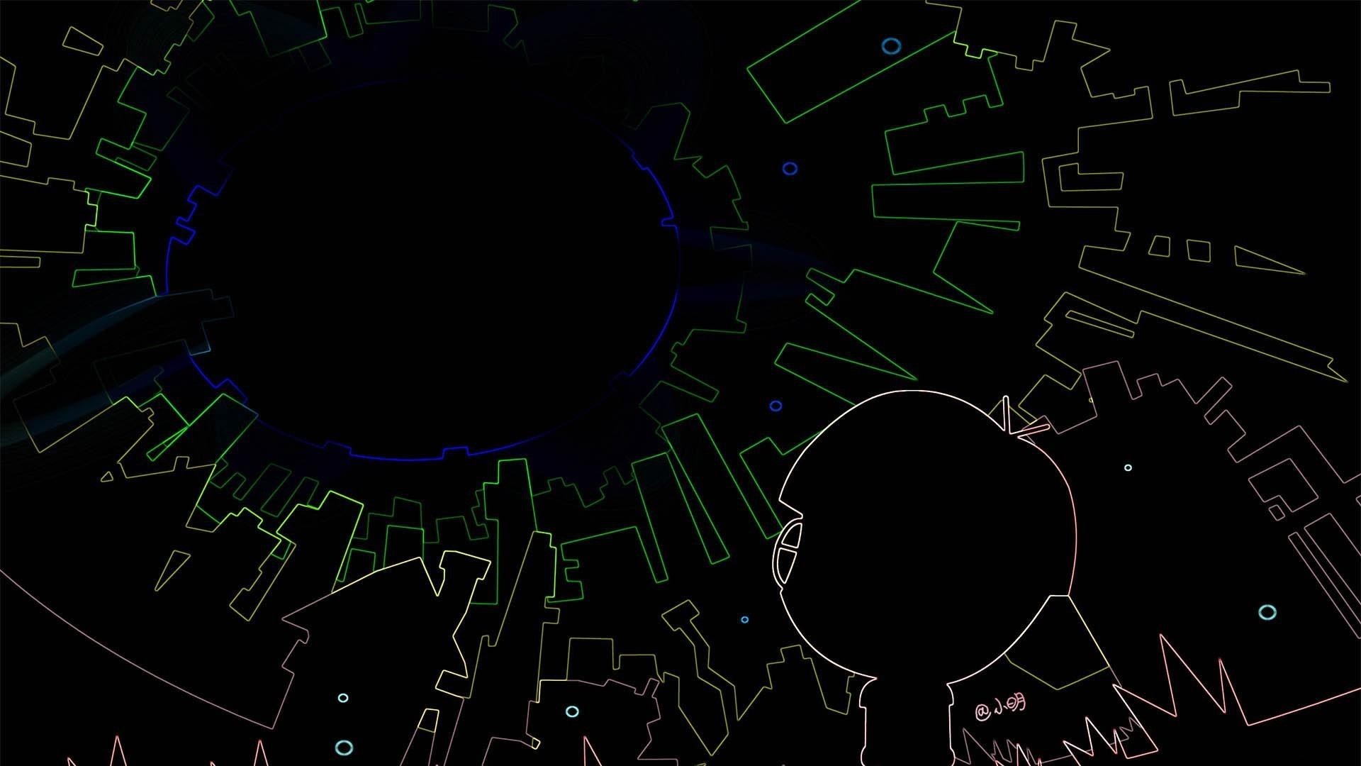 Line art, Neon, Sfondo nero, 16:9 Full HD, wallpaper widescreen