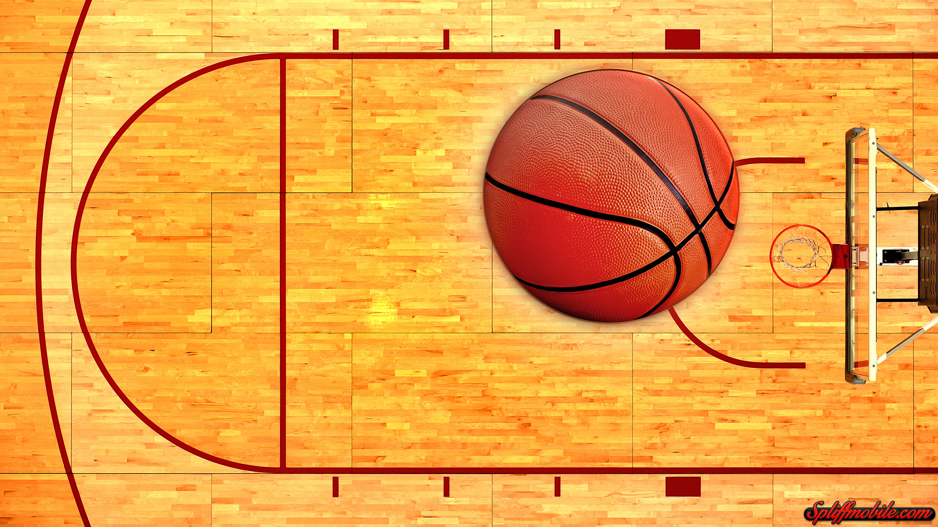Pallone da basket, Parquet, Campo da basket, Vista dall'alto, Full HD, sfondo desktop