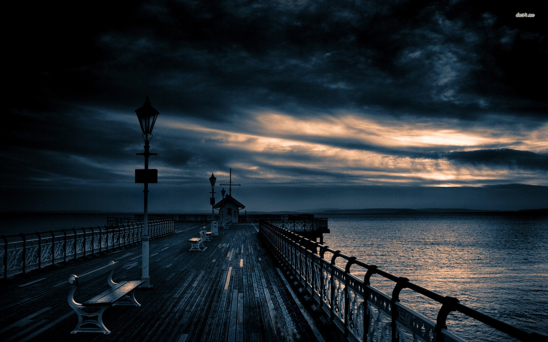 Molo, Lampione, Mare, Nuvole, 1920x1200, sfondo per PC