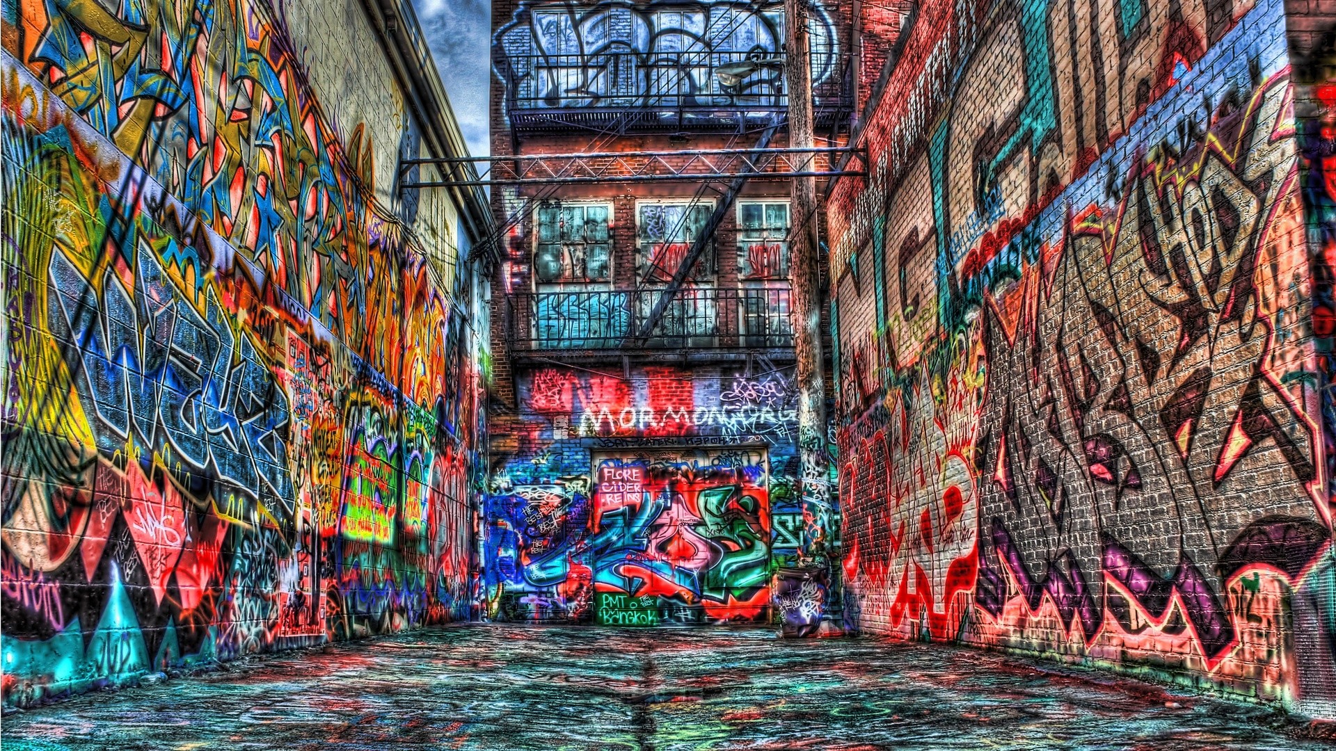 Graffiti, Vicolo, Muri colorati, HDR, Full HD, wallpaper per portatile