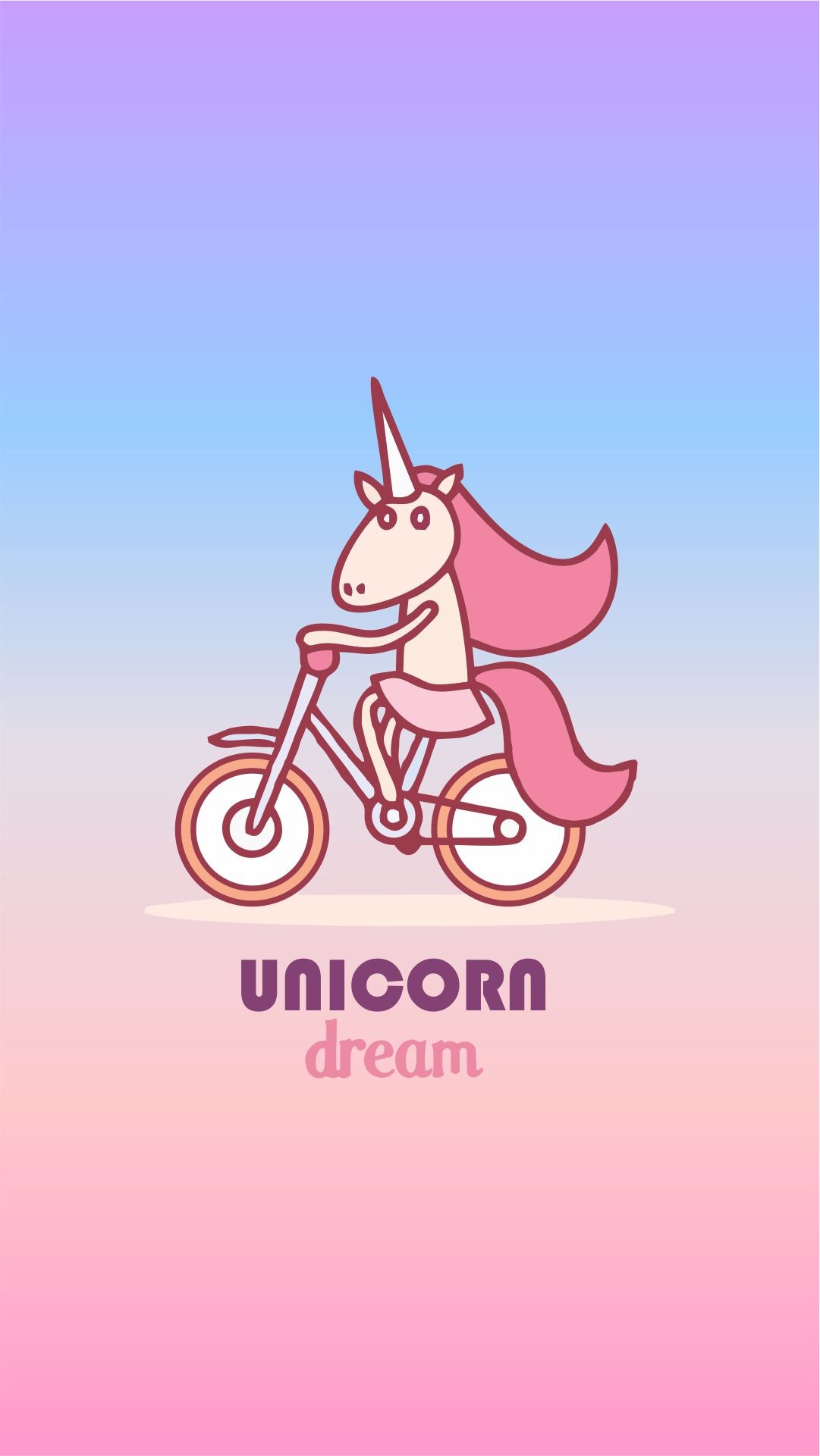 Unicorno, Bicicletta, Kawaii, Gradiente pastello, Full HD, sfondo per iPhone e Android