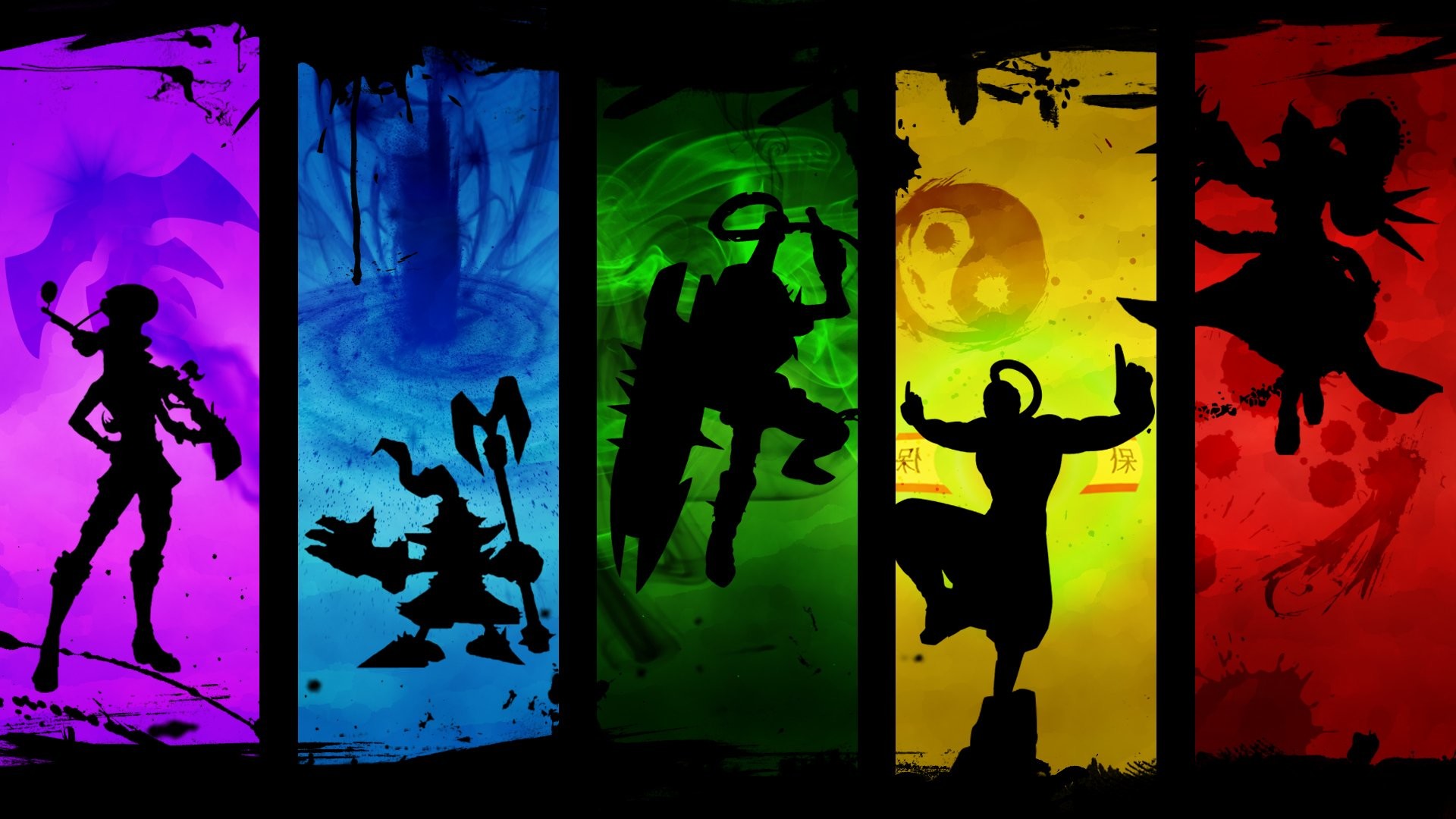 League of Legends, Silhouette, Campioni, Colori, 1920x1080, sfondo per PC